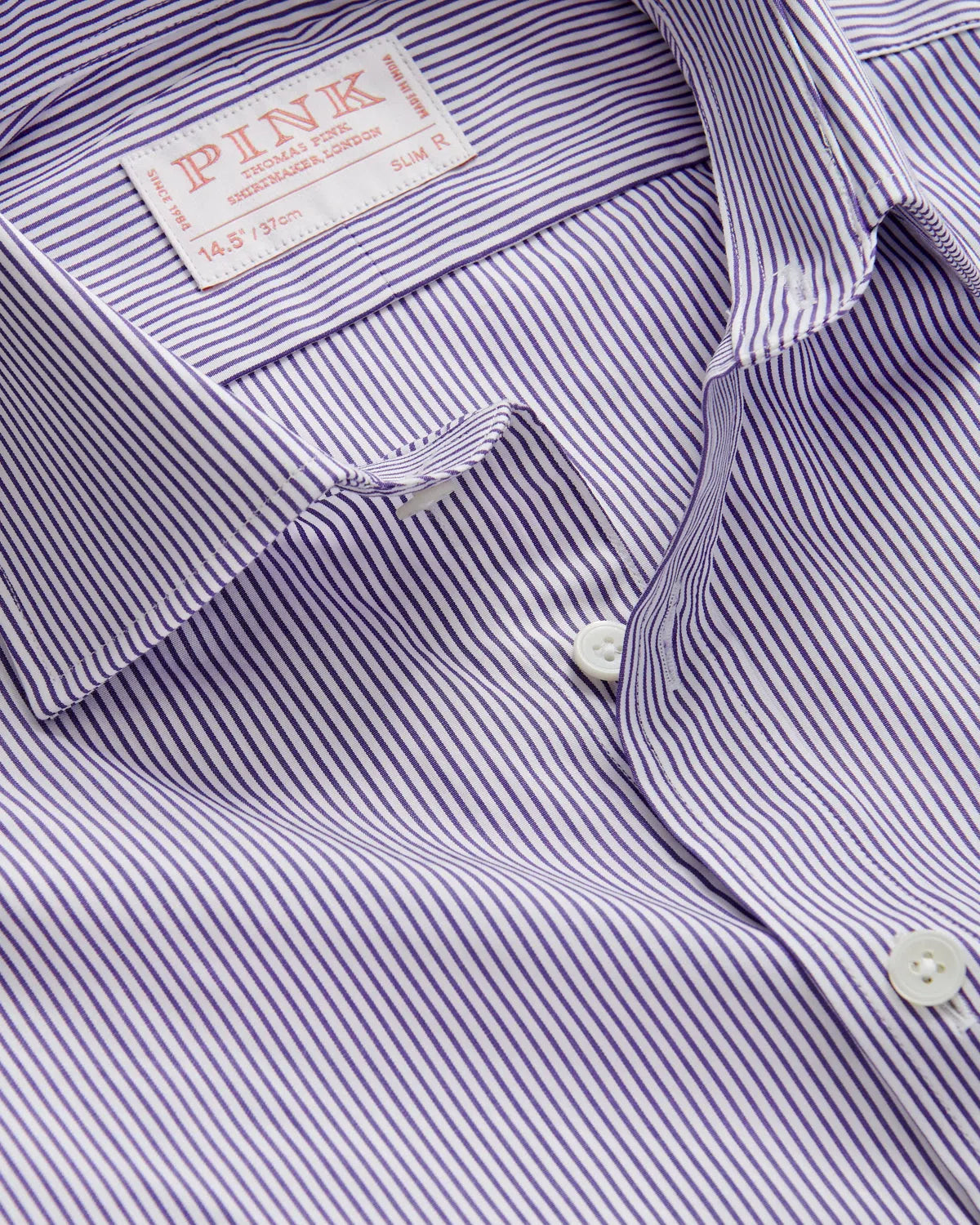 Thomas Pink Slim Fit Formal Fine Bengal Stripe Shirt Purple/White-MALFORD OF LONDON SAVILE ROW MENSWEAR OUTLET