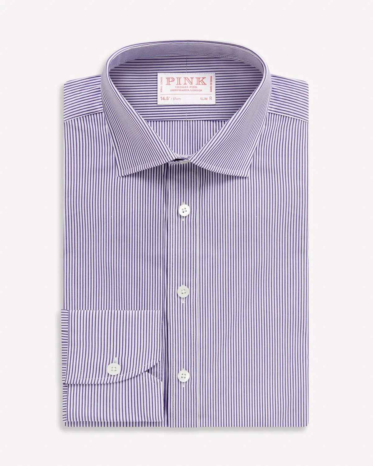 Thomas Pink Slim Fit Formal Fine Bengal Stripe Shirt Purple/White-MALFORD OF LONDON SAVILE ROW MENSWEAR OUTLET