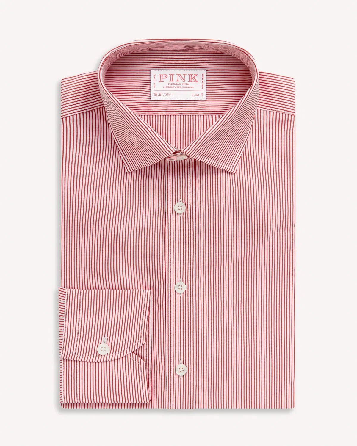 Thomas Pink Slim Fit Formal Fine Bengal Stripe Shirt Red/White-MALFORD OF LONDON SAVILE ROW MENSWEAR OUTLET