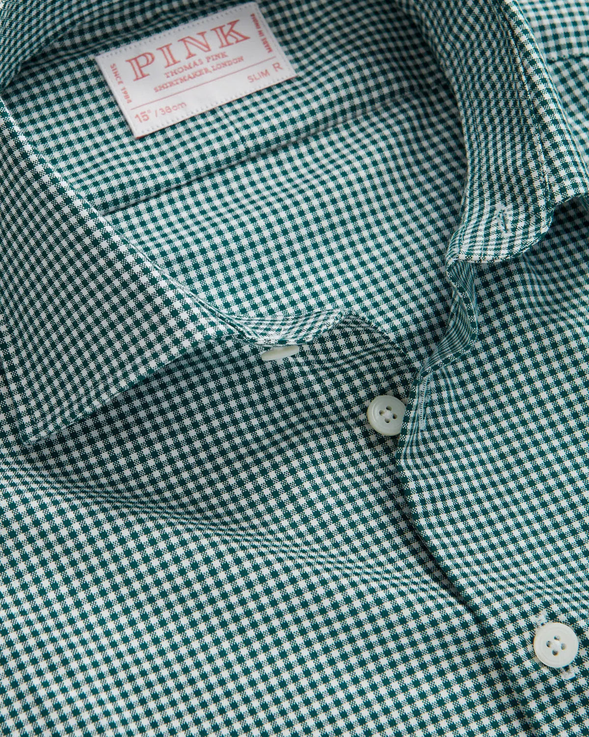 Thomas Pink Slim Fit Formal Micro Gingham Check Shirt Green/White-MALFORD OF LONDON SAVILE ROW MENSWEAR OUTLET