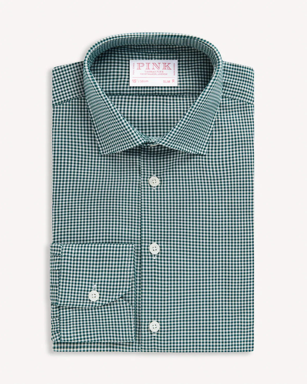 Thomas Pink Slim Fit Formal Micro Gingham Check Shirt Green/White-MALFORD OF LONDON SAVILE ROW MENSWEAR OUTLET