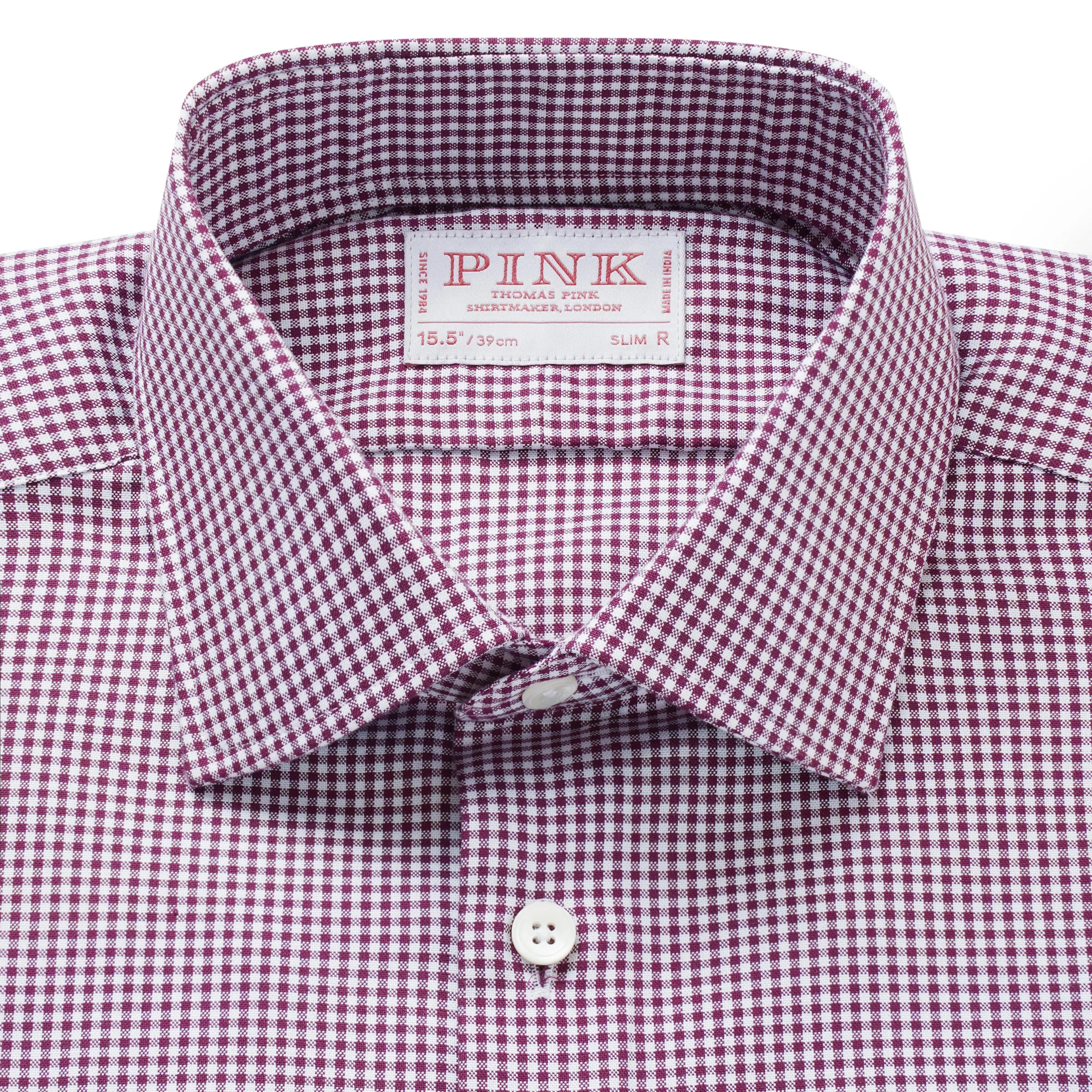 Thomas Pink Slim Fit Formal Micro Gingham Check Shirt Purple-MALFORD OF LONDON SAVILE ROW MENSWEAR OUTLET