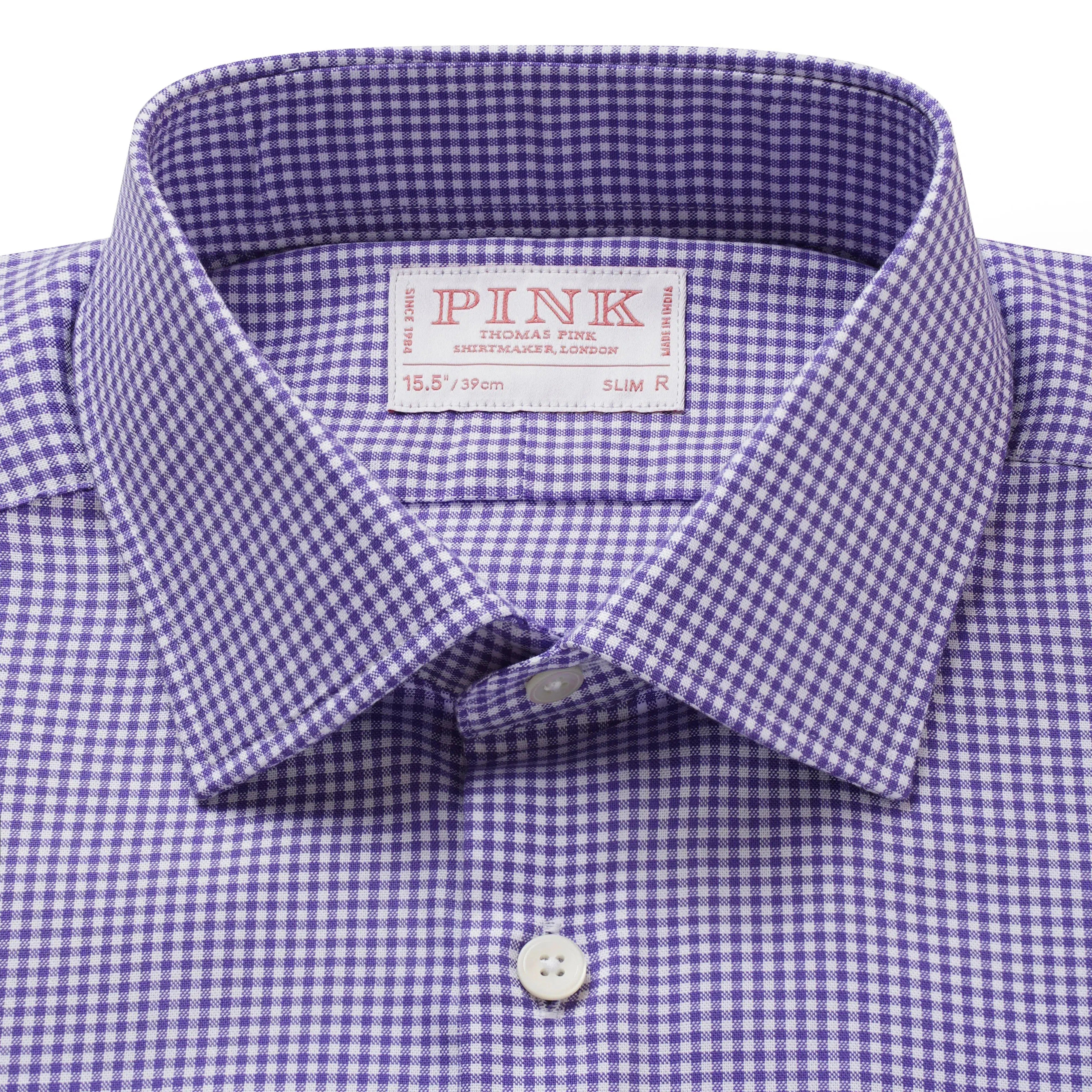 Thomas Pink Slim Fit Formal Micro Gingham Check Shirt Purple-MALFORD OF LONDON SAVILE ROW MENSWEAR OUTLET