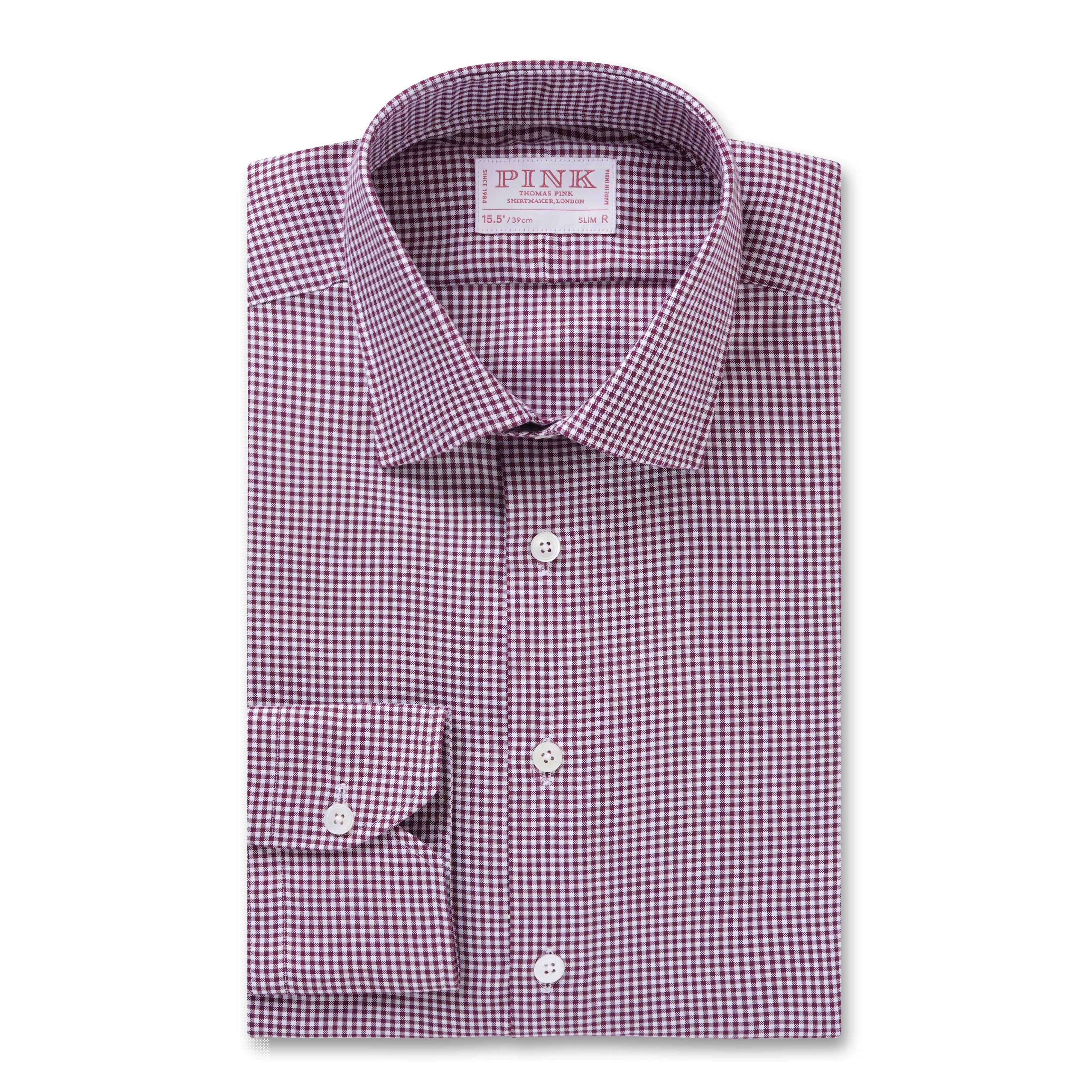 Thomas Pink Slim Fit Formal Micro Gingham Check Shirt Purple-MALFORD OF LONDON SAVILE ROW MENSWEAR OUTLET