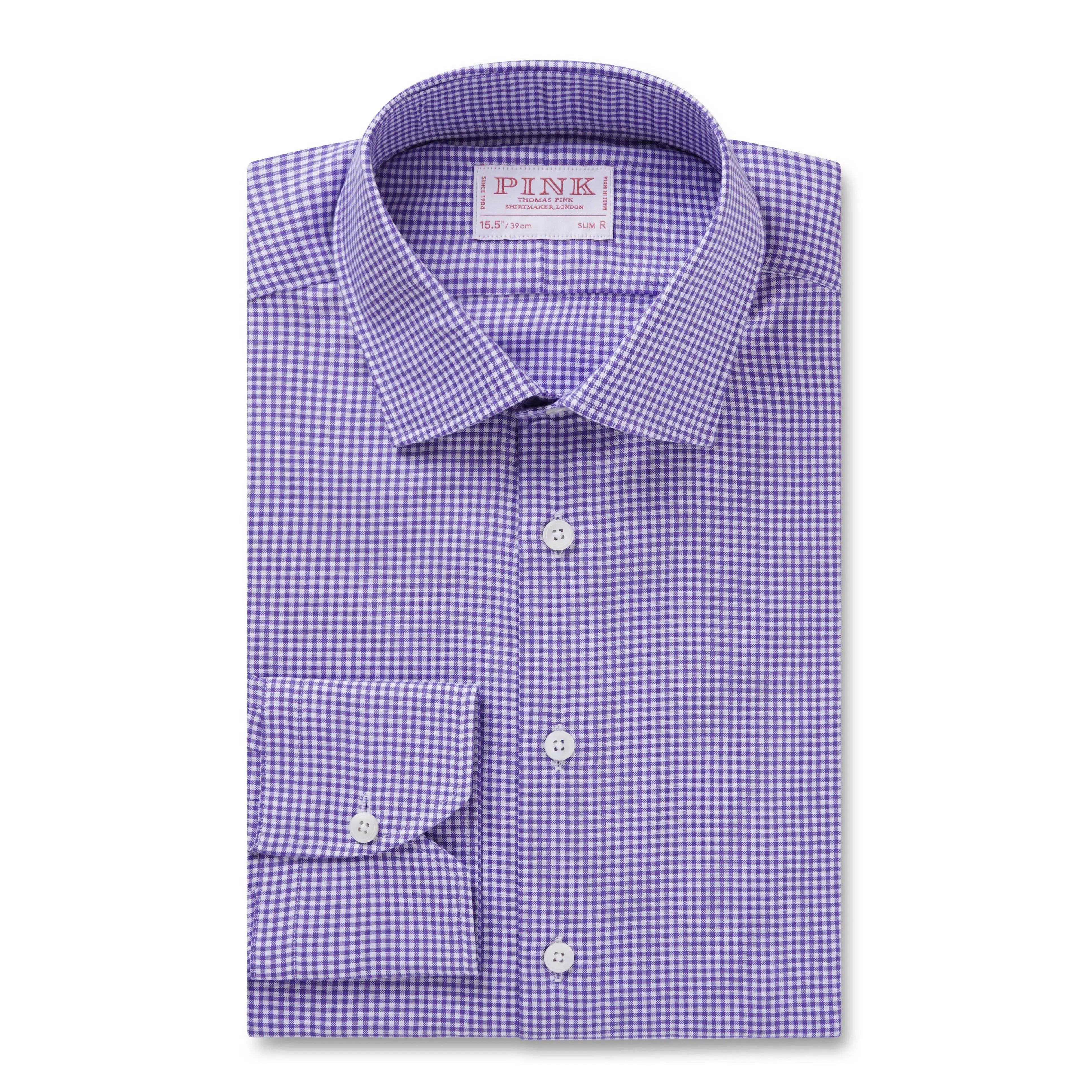 Thomas Pink Slim Fit Formal Micro Gingham Check Shirt Purple-MALFORD OF LONDON SAVILE ROW MENSWEAR OUTLET