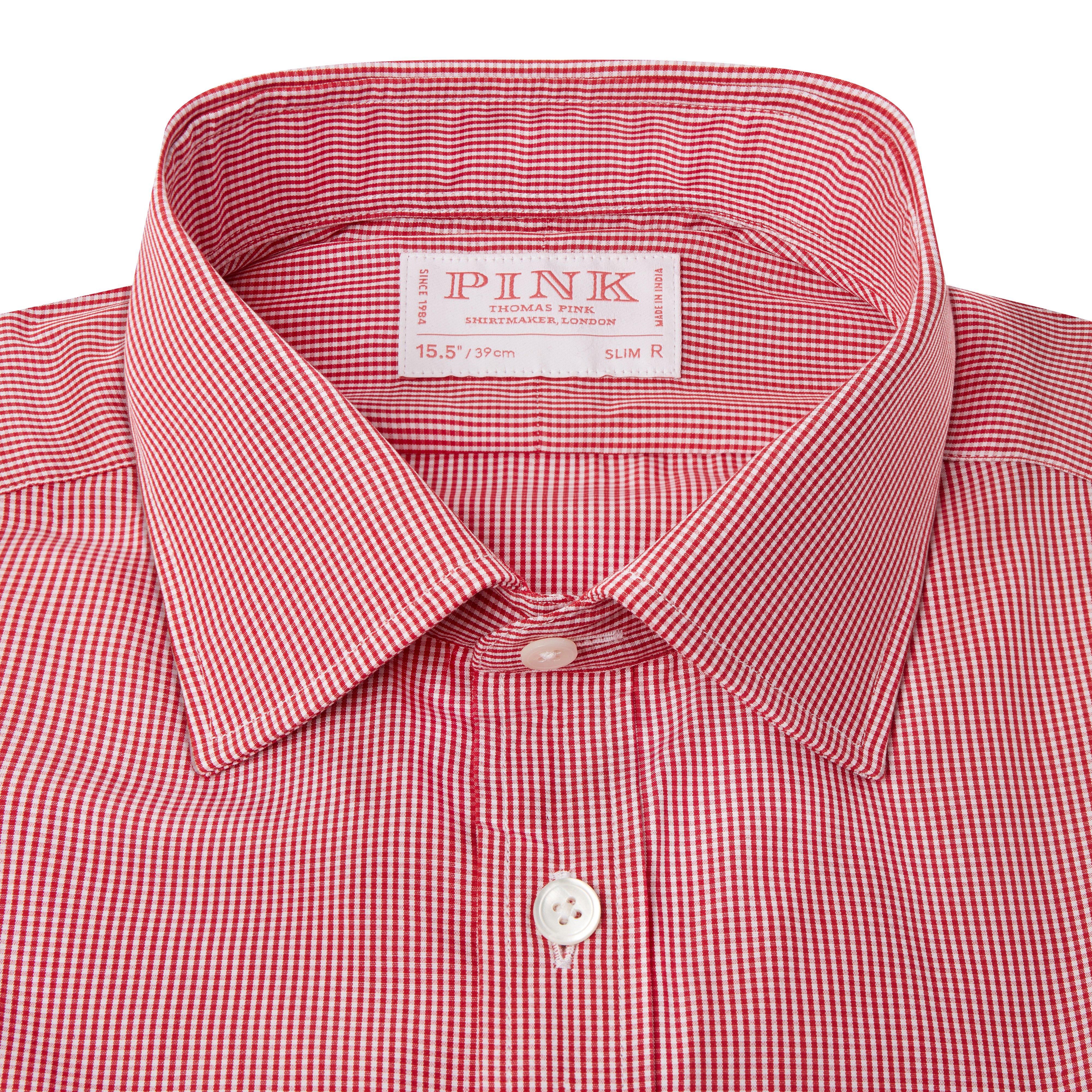 Thomas Pink Slim Fit Formal Micro Gingham Check Shirt Red/White-MALFORD OF LONDON SAVILE ROW MENSWEAR OUTLET