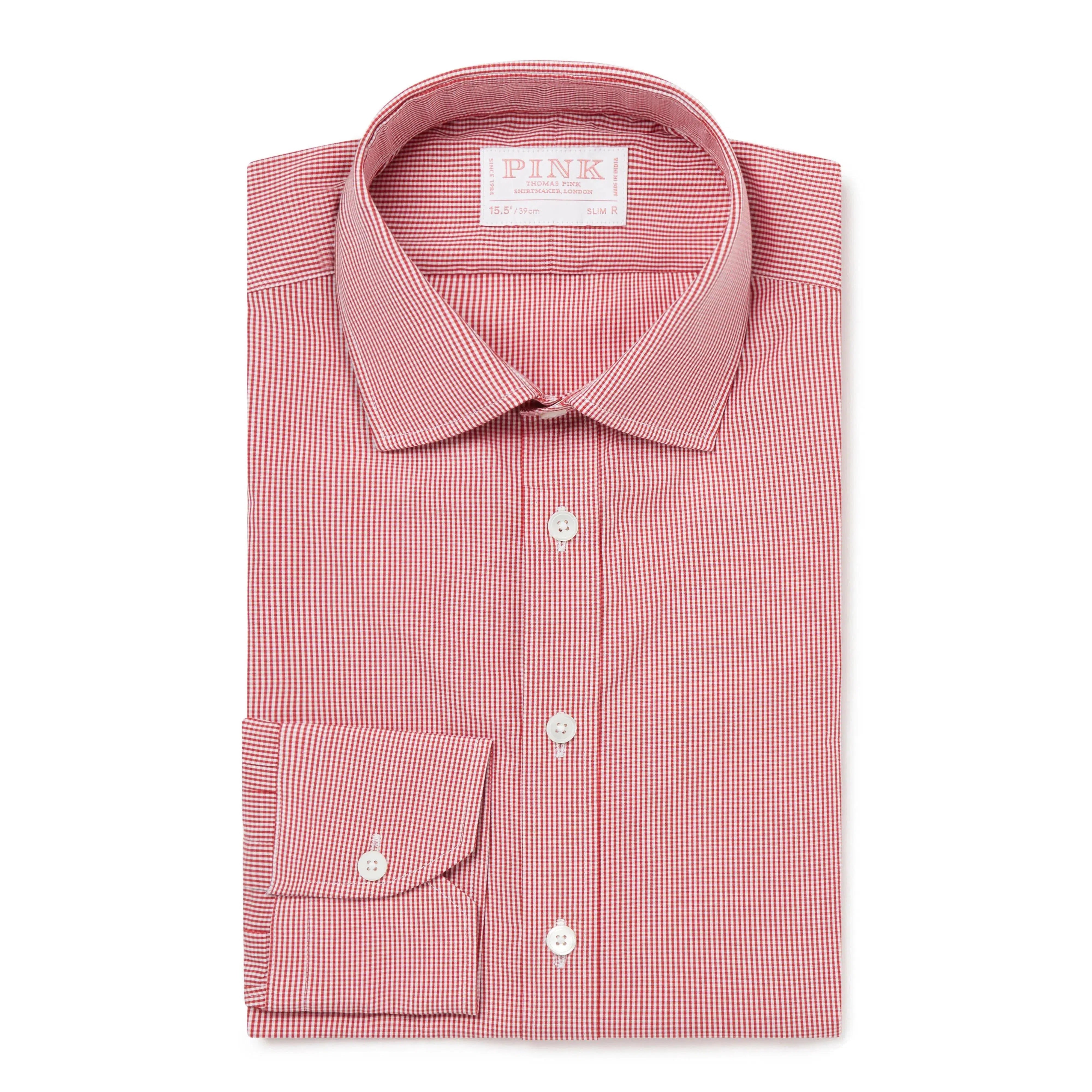 Thomas Pink Slim Fit Formal Micro Gingham Check Shirt Red/White-MALFORD OF LONDON SAVILE ROW MENSWEAR OUTLET