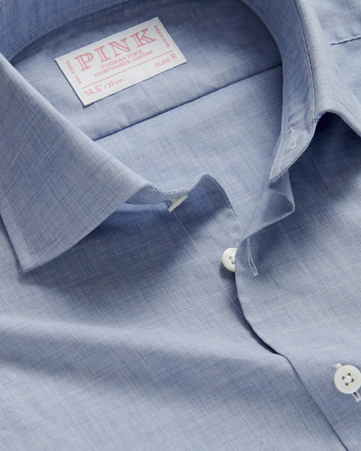 Thomas Pink Slim Fit Formal Muslin Melange Cotton Shirt Blue-MALFORD OF LONDON SAVILE ROW MENSWEAR OUTLET