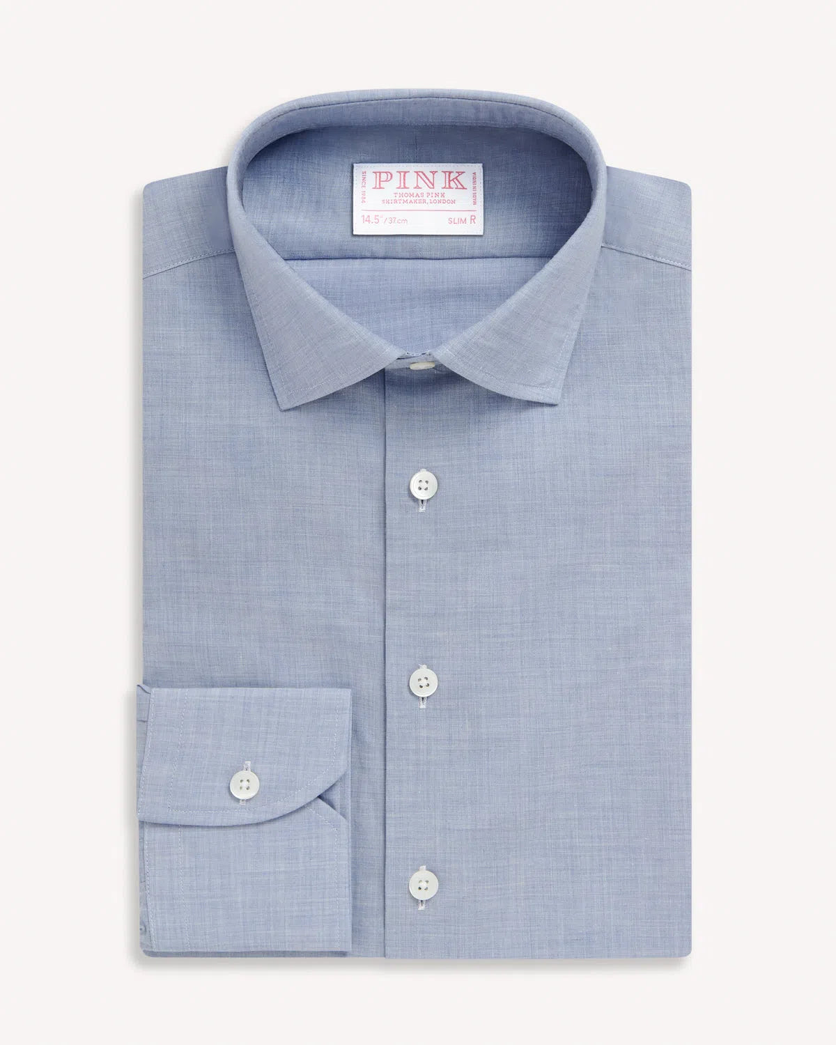 Thomas Pink Slim Fit Formal Muslin Melange Cotton Shirt Blue-MALFORD OF LONDON SAVILE ROW MENSWEAR OUTLET