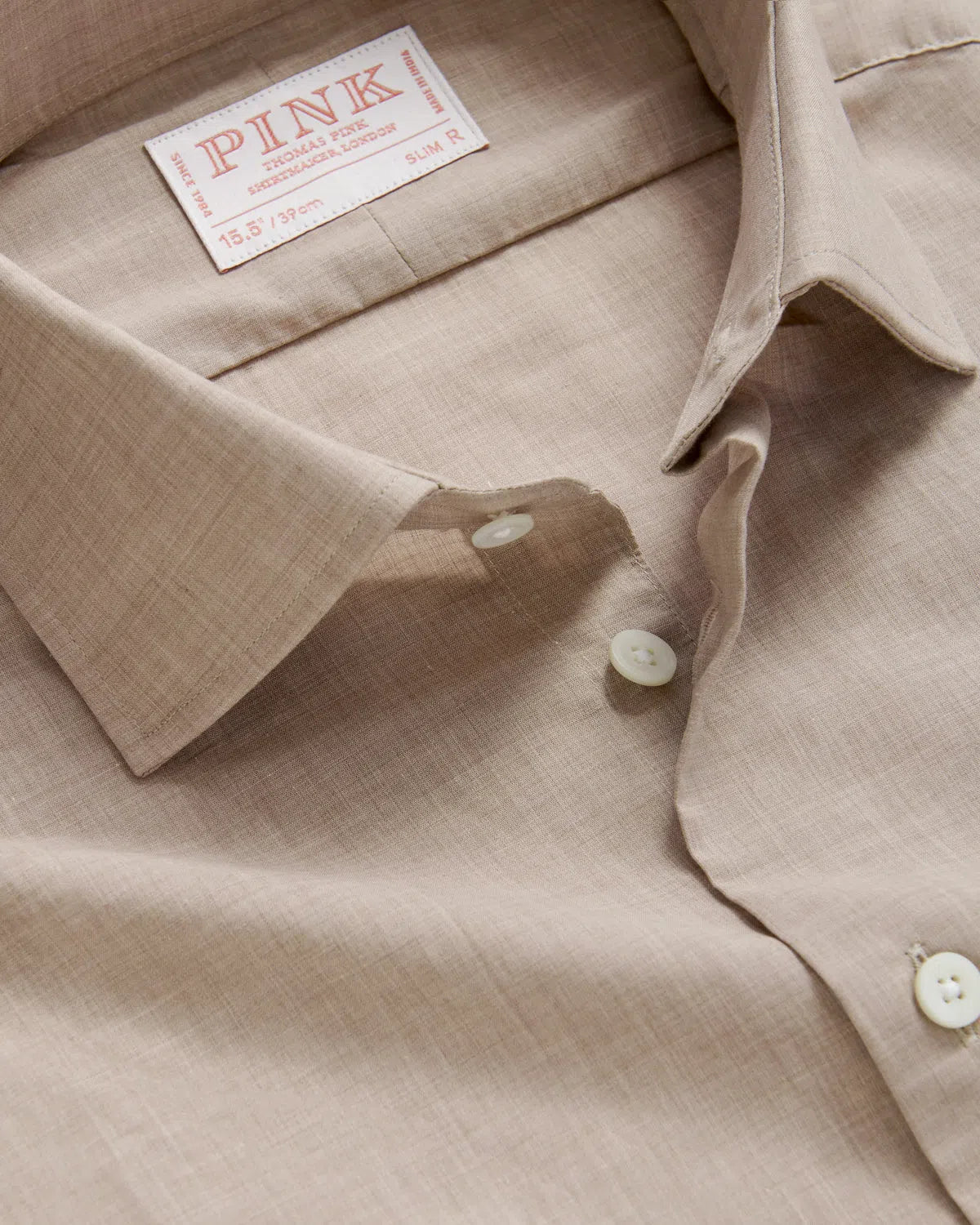 Thomas Pink Slim Fit Formal Muslin Melange Cotton Shirt Taupe-MALFORD OF LONDON SAVILE ROW MENSWEAR OUTLET