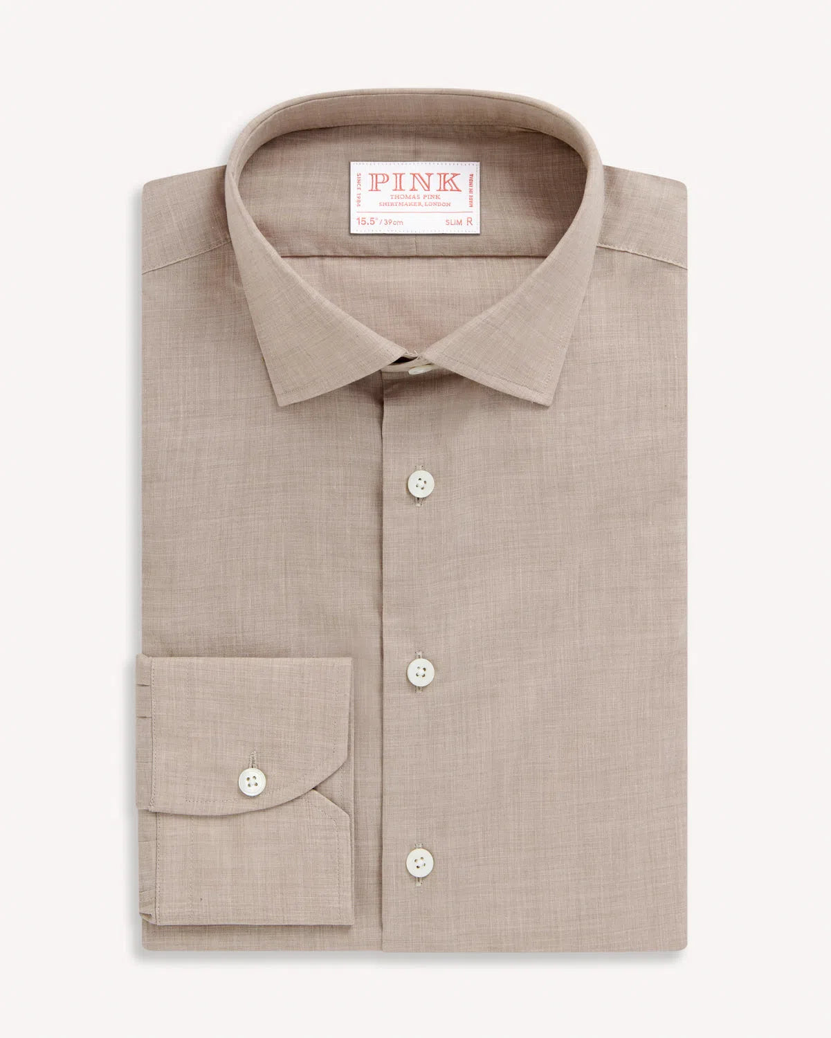 Thomas Pink Slim Fit Formal Muslin Melange Cotton Shirt Taupe-MALFORD OF LONDON SAVILE ROW MENSWEAR OUTLET