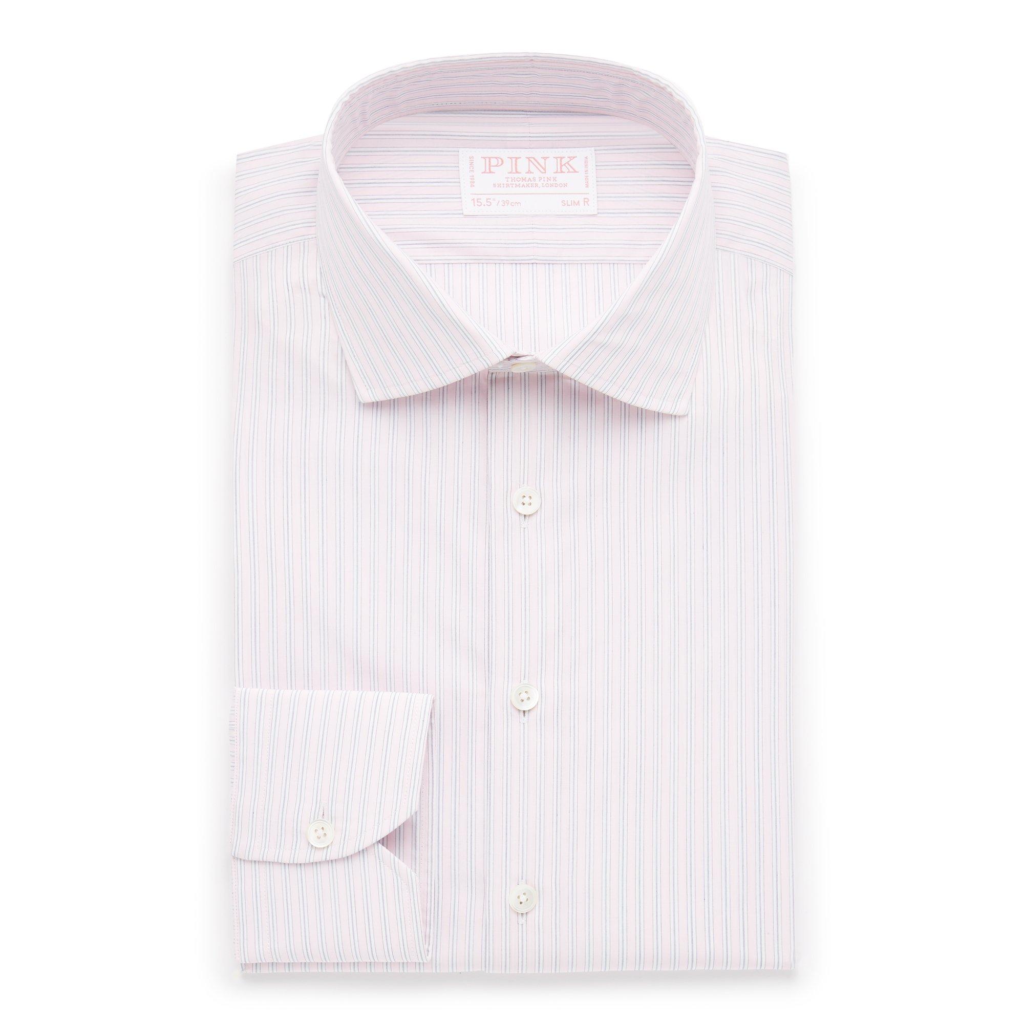 Thomas Pink Slim Fit Formal Piumino Stripe Shirt Pale Pink/White-MALFORD OF LONDON SAVILE ROW MENSWEAR OUTLET