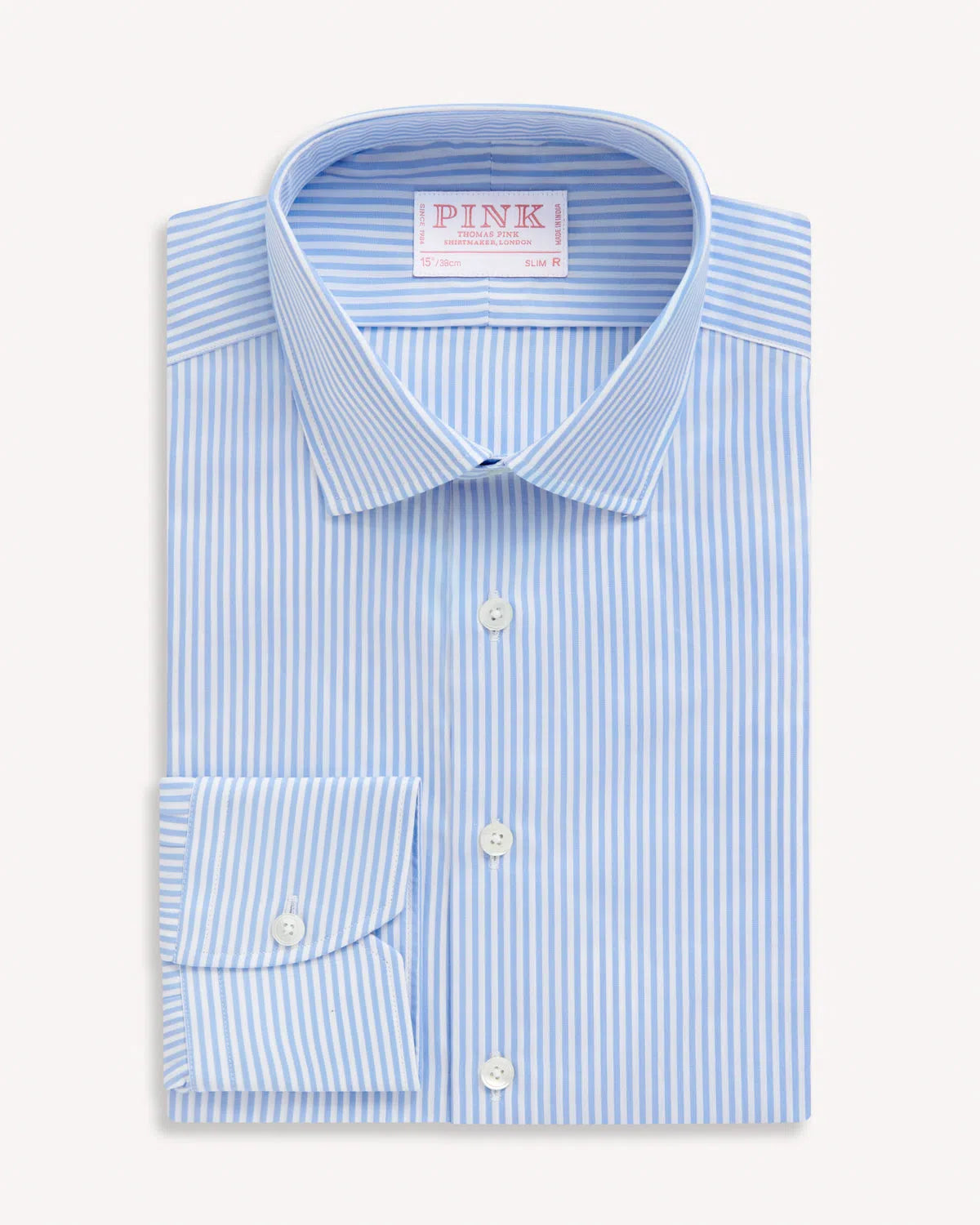 Thomas Pink Slim Fit Formal Poplin Bengal Shirt Pale Blue White-MALFORD OF LONDON SAVILE ROW MENSWEAR OUTLET