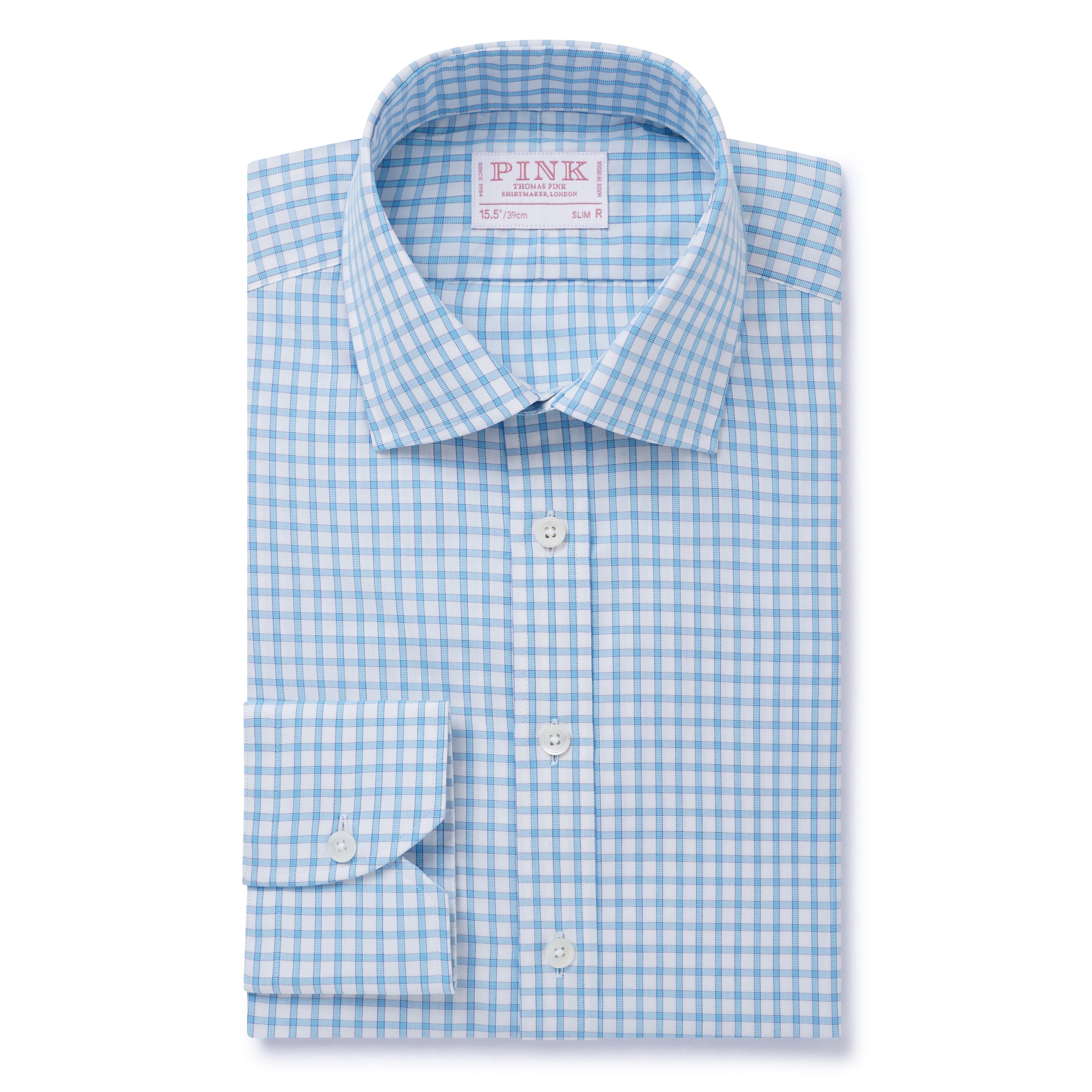 Thomas Pink Slim Fit Formal Poplin Windowpane Check Shirt-MALFORD OF LONDON SAVILE ROW MENSWEAR OUTLET