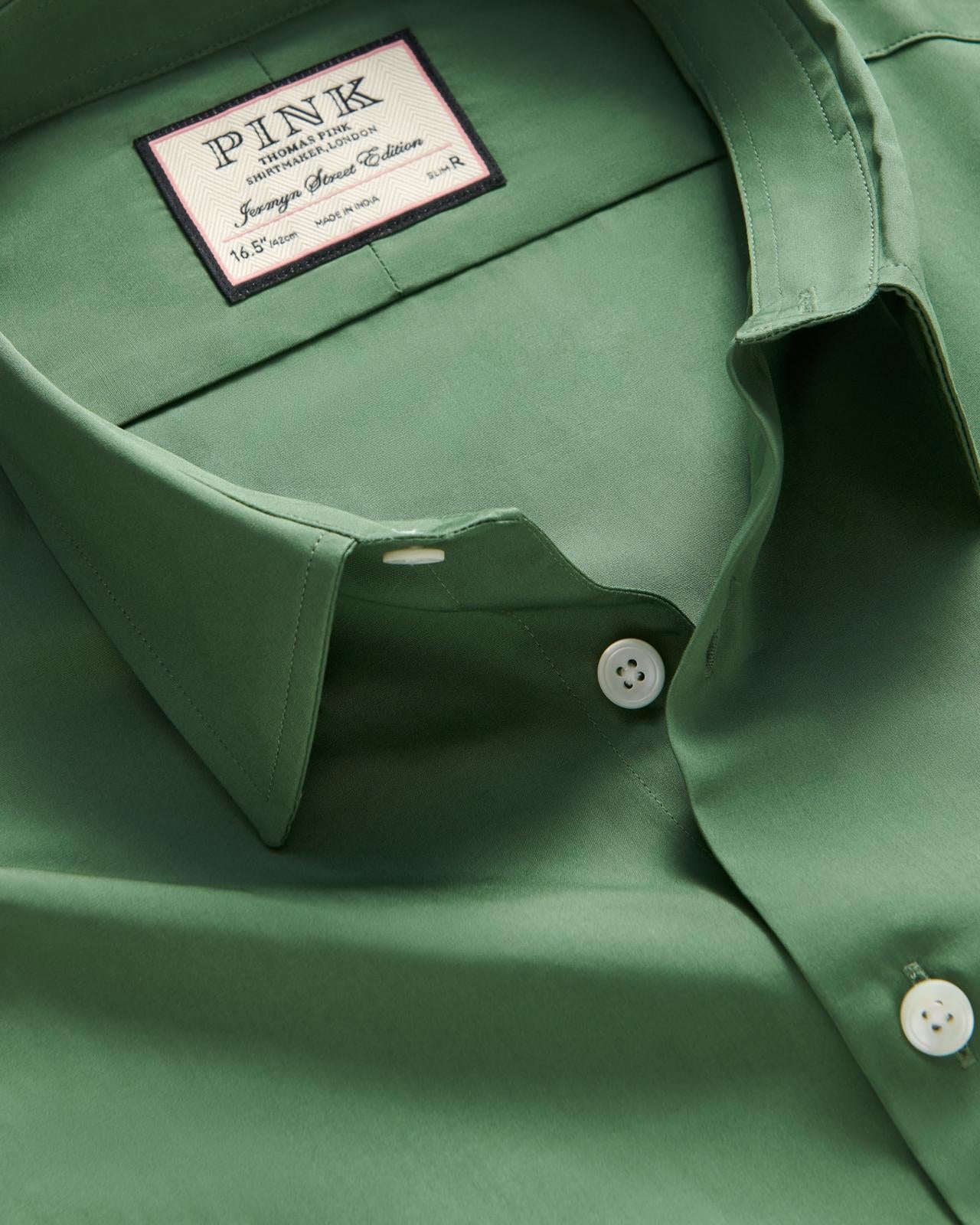 Thomas Pink Slim Fit Formal Solid Colour Shirt Green-MALFORD OF LONDON SAVILE ROW MENSWEAR OUTLET