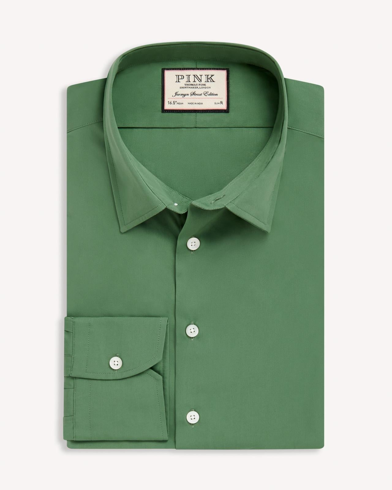 Thomas Pink Slim Fit Formal Solid Colour Shirt Green-MALFORD OF LONDON SAVILE ROW MENSWEAR OUTLET