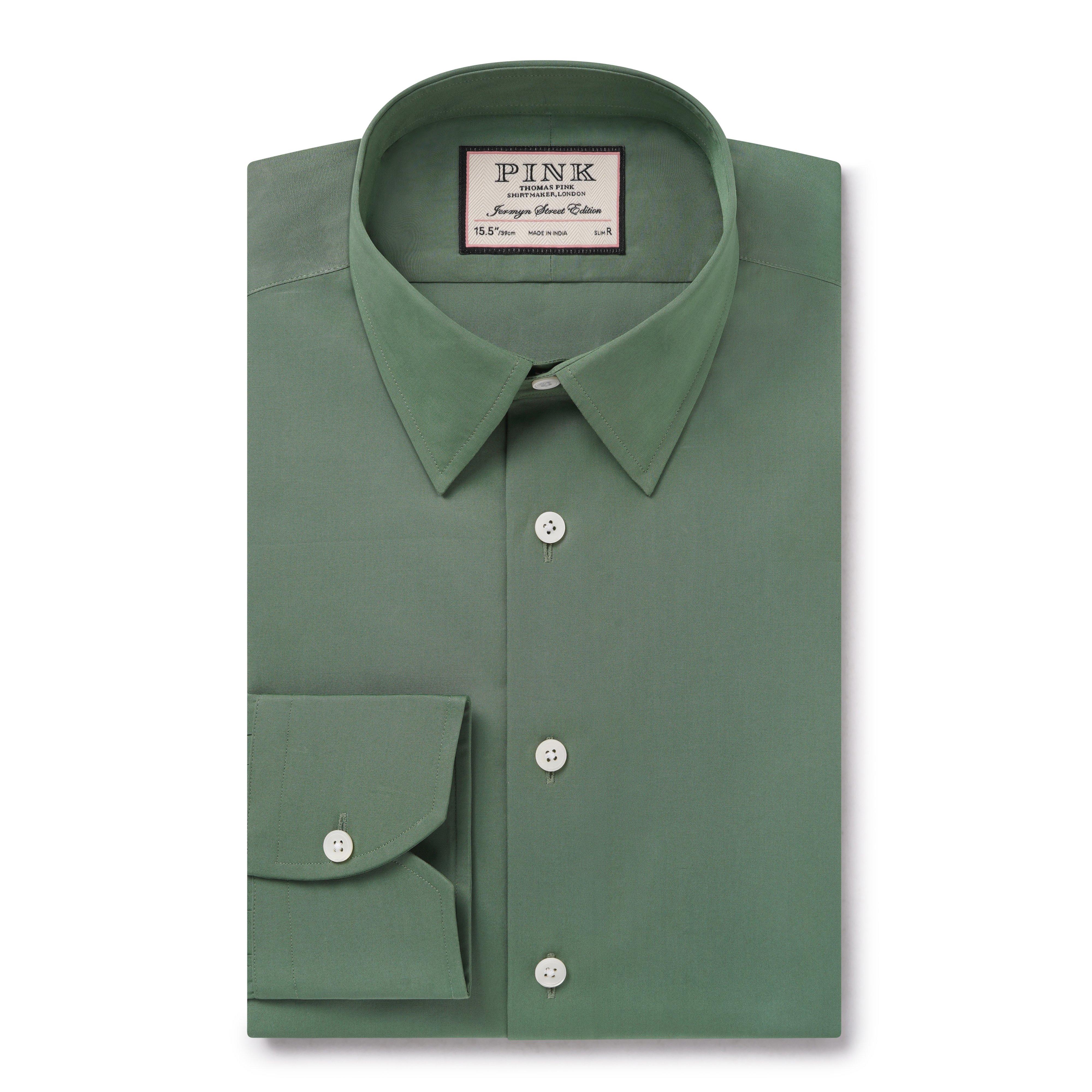 Thomas Pink Slim Fit Formal Solid Colour Shirt Green-MALFORD OF LONDON SAVILE ROW MENSWEAR OUTLET