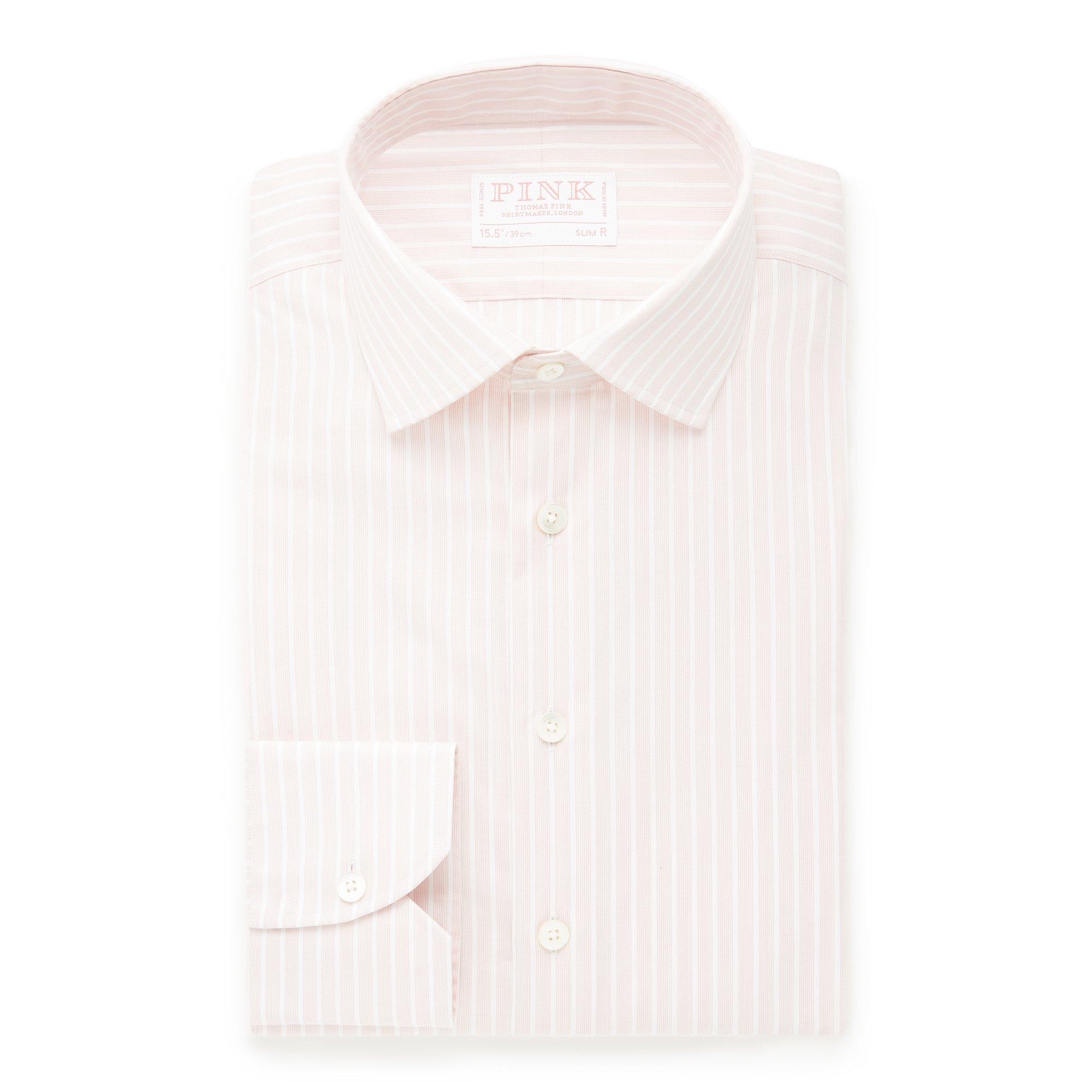 Thomas Pink Slim Fit Formal Superior Broken Stripe Shirt Pale Pink/White-MALFORD OF LONDON SAVILE ROW MENSWEAR OUTLET