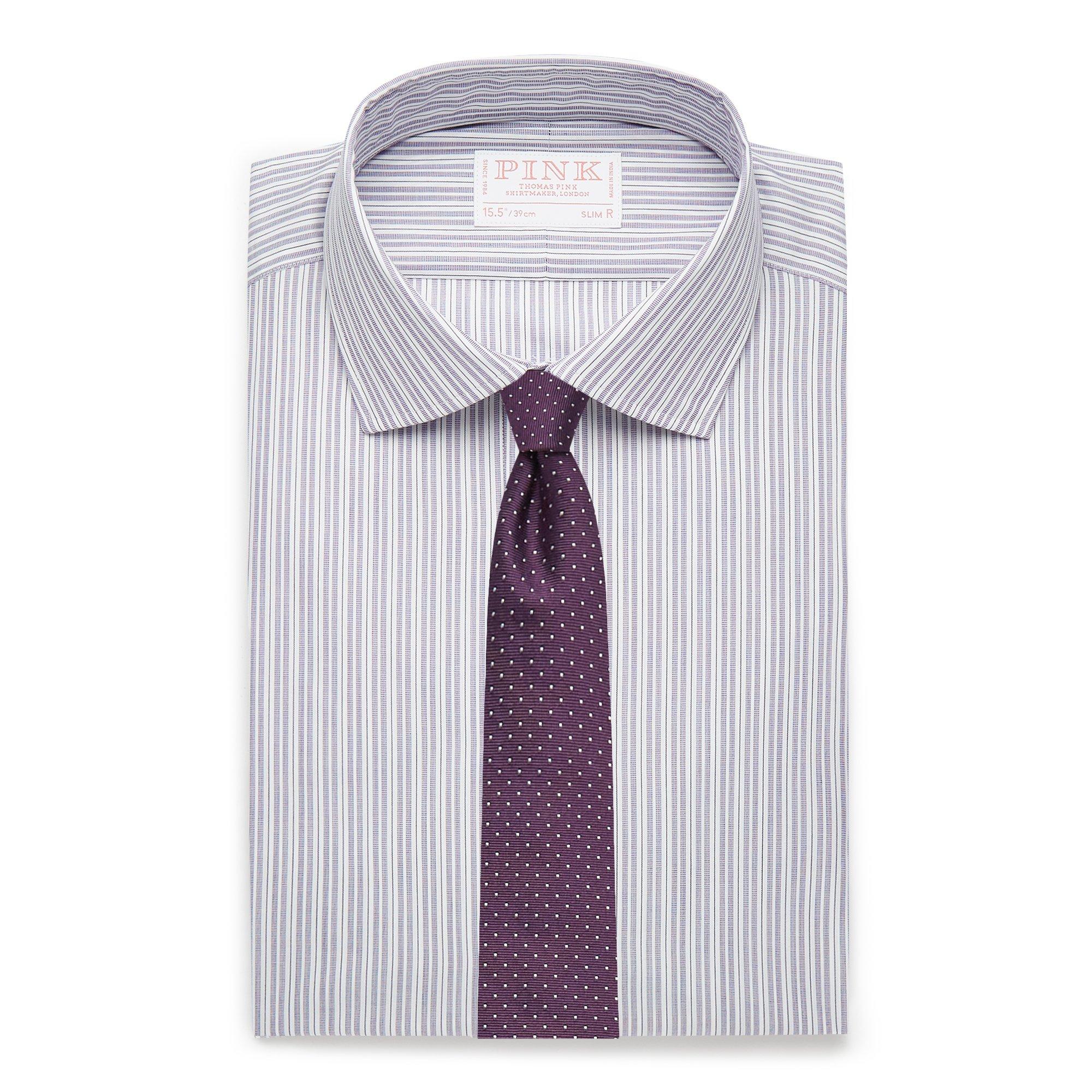 Thomas Pink Slim Fit Formal Supraluxe Dobby Stripe Shirt Purple/White-MALFORD OF LONDON SAVILE ROW MENSWEAR OUTLET