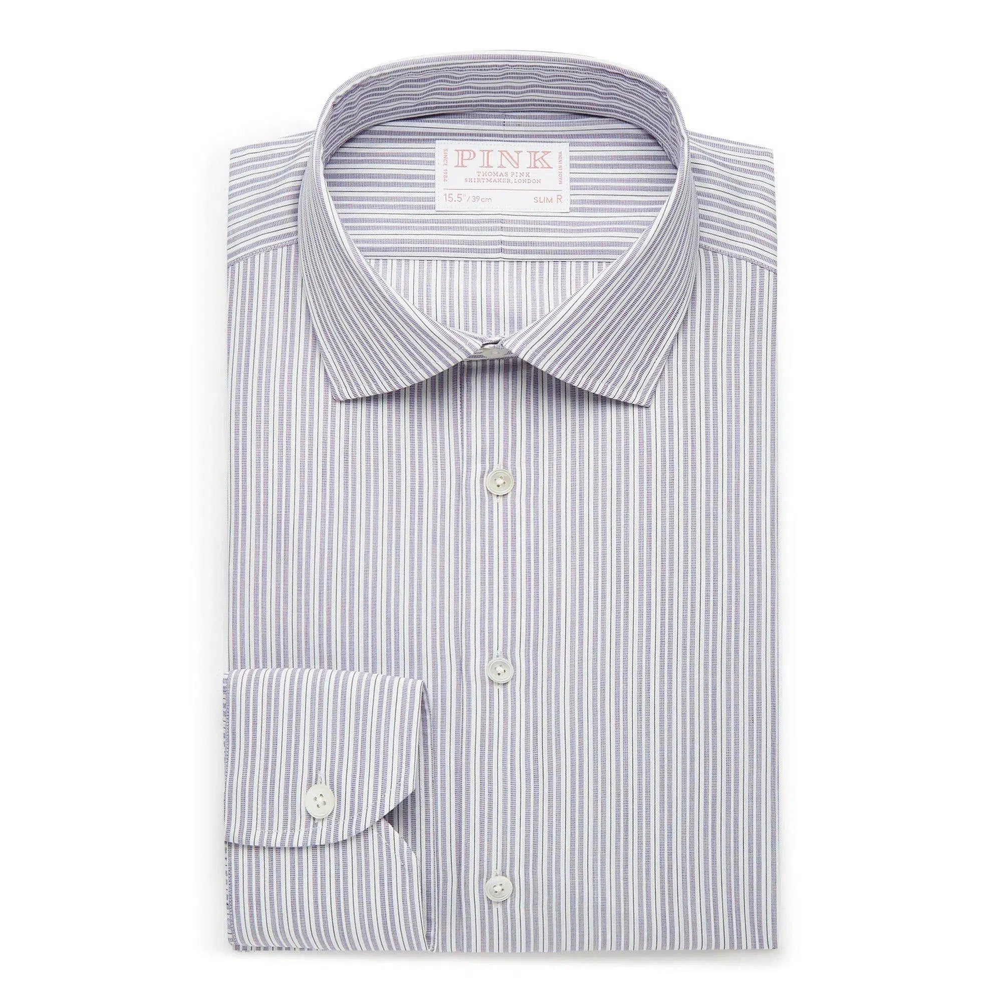 Thomas Pink Slim Fit Formal Supraluxe Dobby Stripe Shirt Purple/White-MALFORD OF LONDON SAVILE ROW MENSWEAR OUTLET