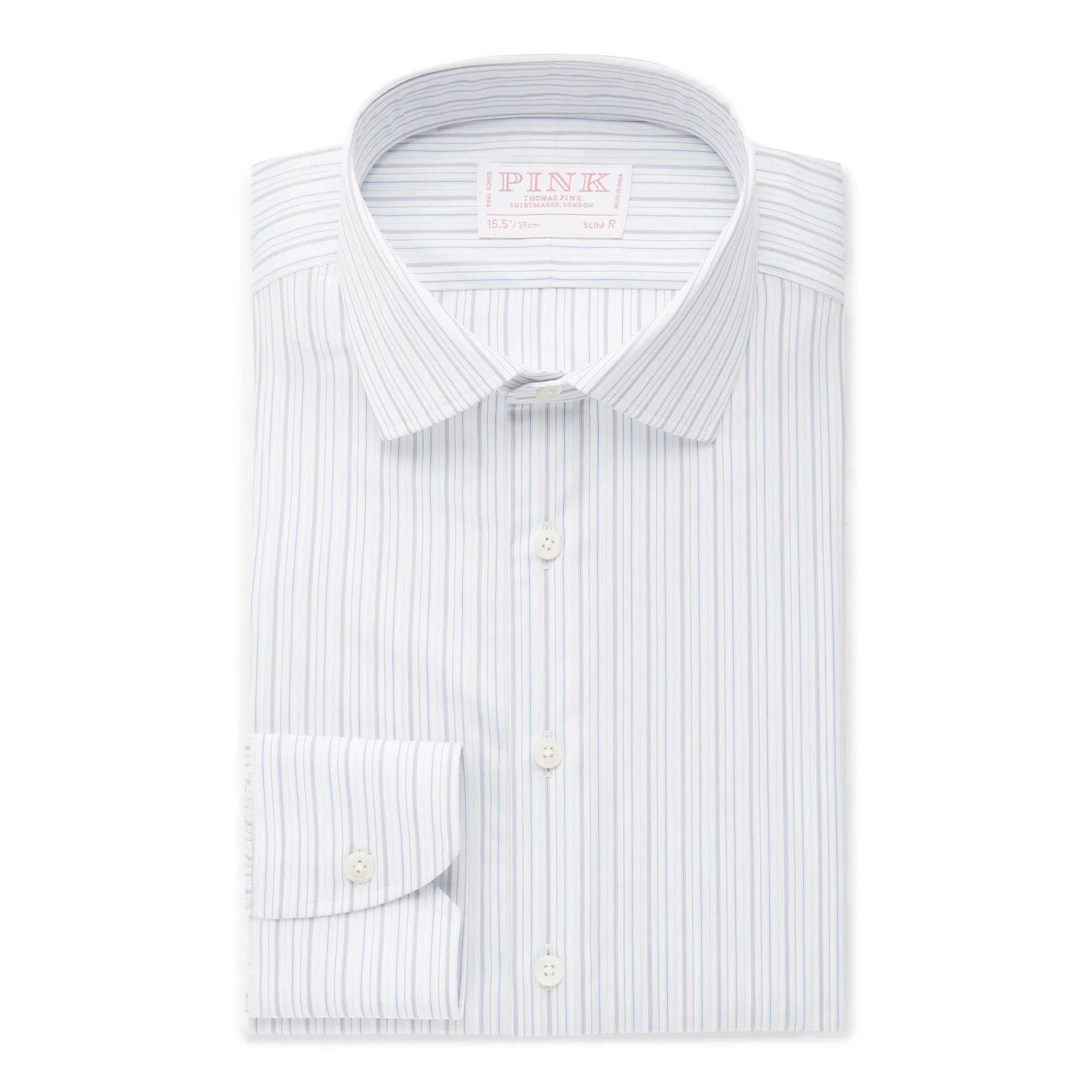 Thomas Pink Slim Fit Formal Supraluxe Fine Stripe Shirt-MALFORD OF LONDON SAVILE ROW MENSWEAR OUTLET