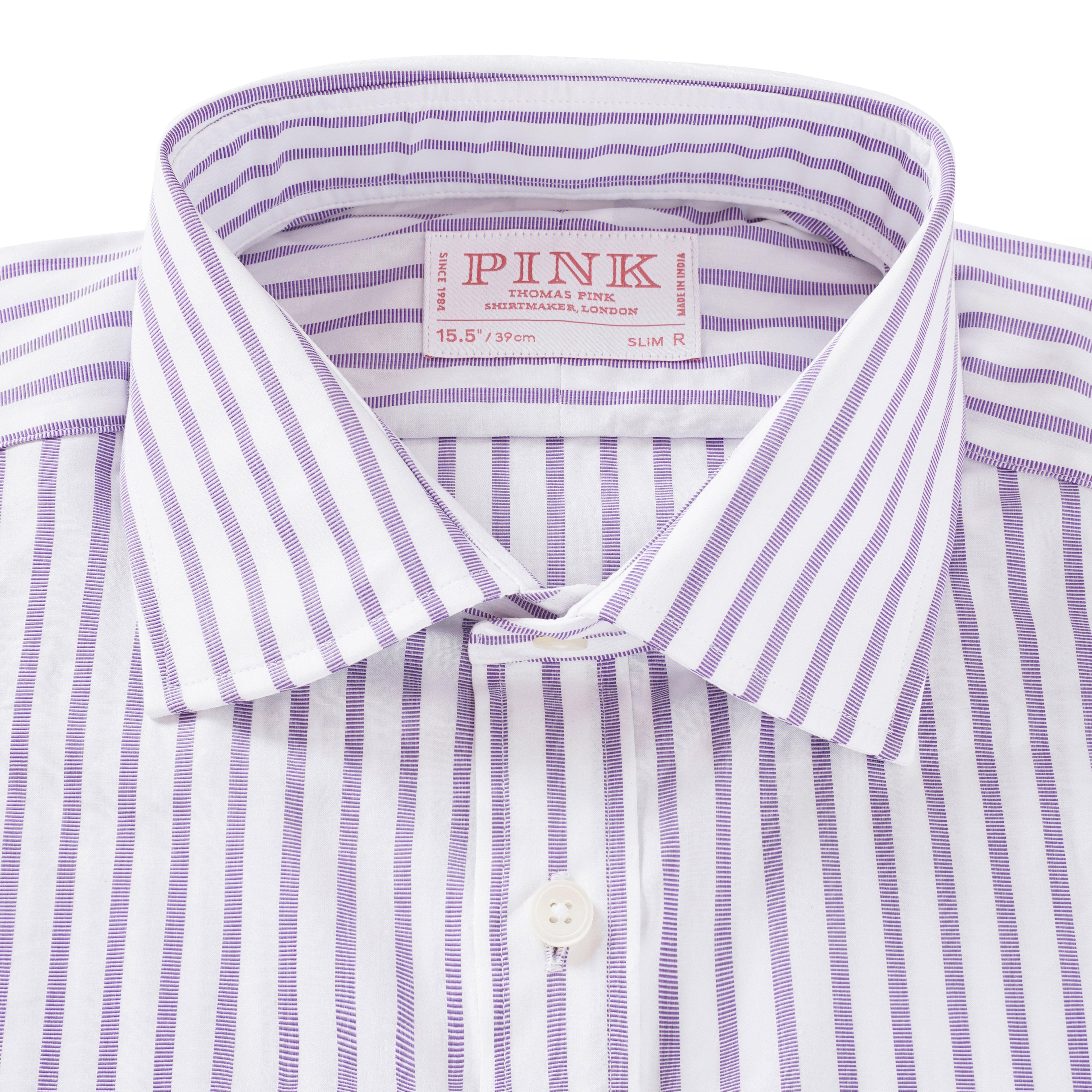 Thomas Pink Slim Fit Formal Texture Detail Stripe Shirt Purple/White-MALFORD OF LONDON SAVILE ROW MENSWEAR OUTLET