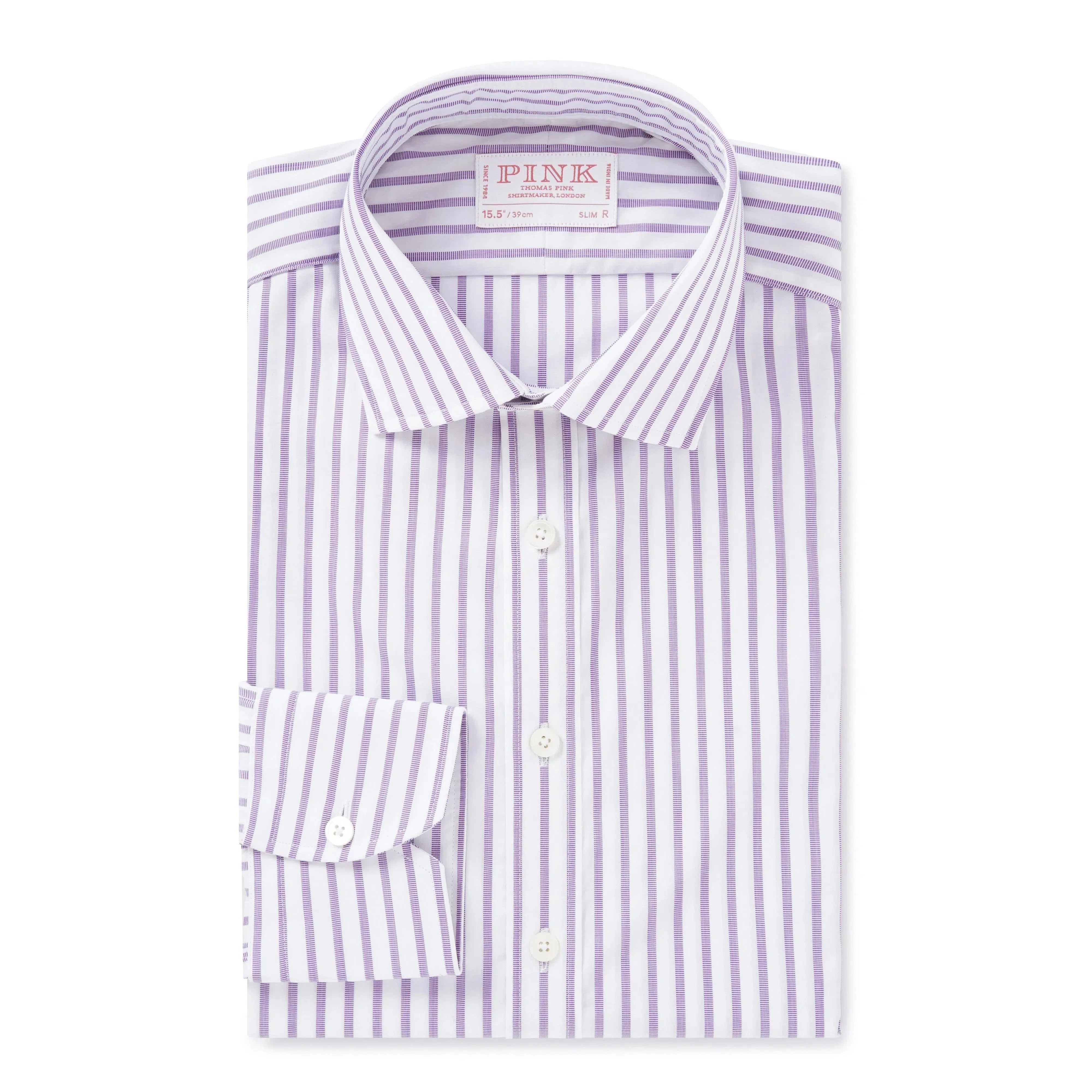 Thomas Pink Slim Fit Formal Texture Detail Stripe Shirt Purple/White-MALFORD OF LONDON SAVILE ROW MENSWEAR OUTLET