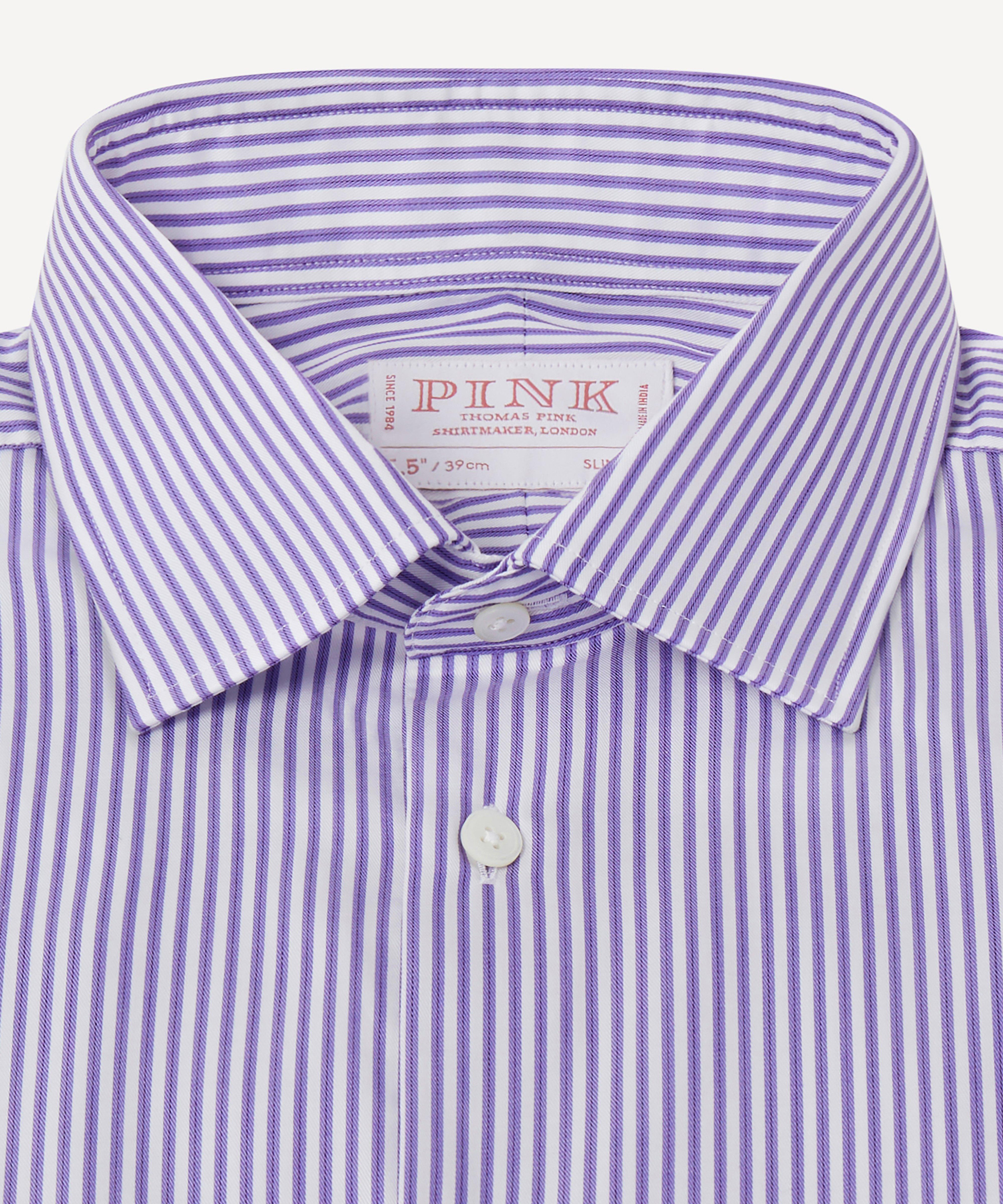 Thomas Pink Slim Fit Formal Twill Stripe Shirt Purple/White-MALFORD OF LONDON SAVILE ROW MENSWEAR OUTLET