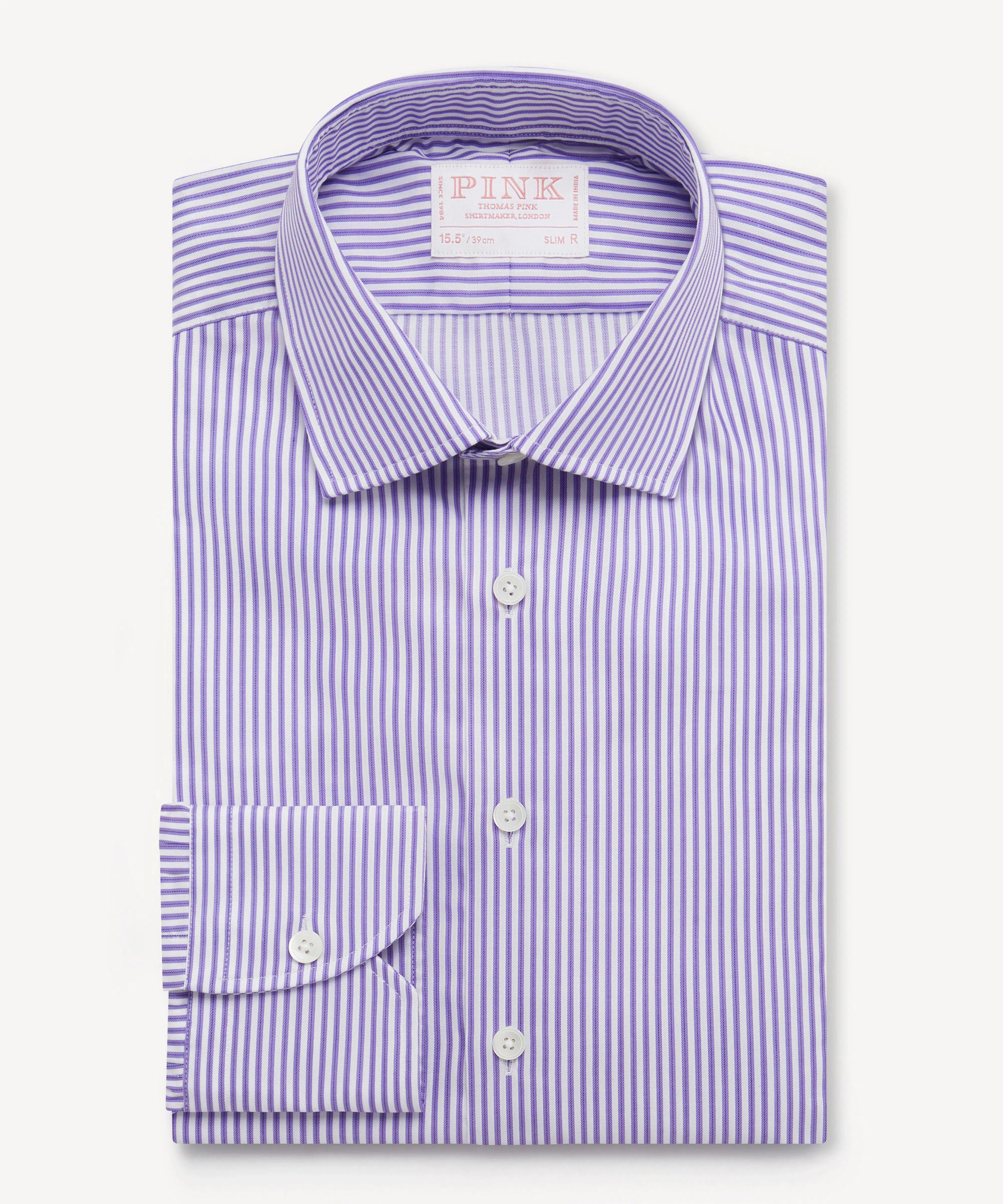 Thomas Pink Slim Fit Formal Twill Stripe Shirt Purple/White-MALFORD OF LONDON SAVILE ROW MENSWEAR OUTLET