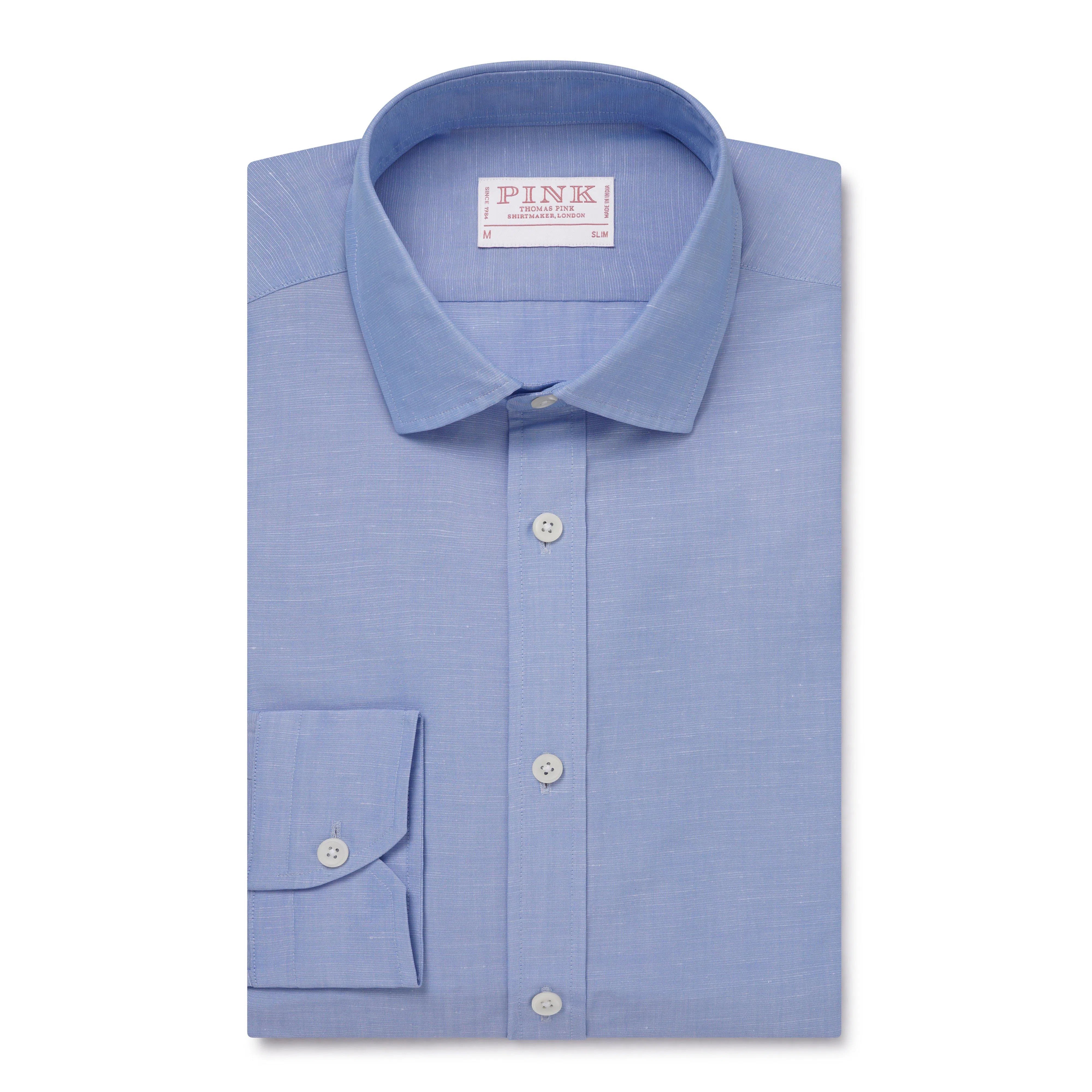 Thomas Pink Slim Fit Smart Casual Cotton Blend Slub Shirt-MALFORD OF LONDON SAVILE ROW MENSWEAR OUTLET