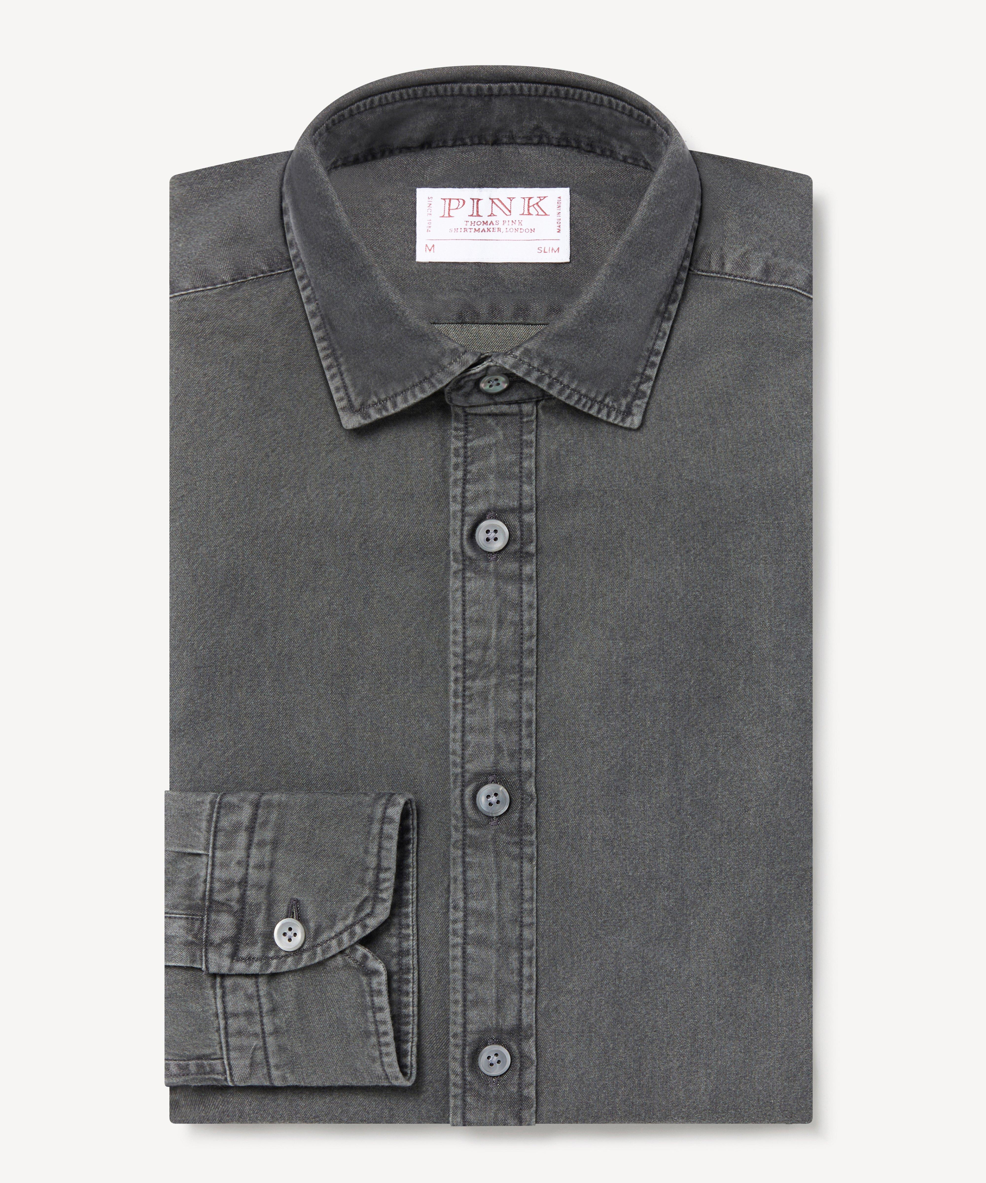 Thomas Pink Slim Fit Smart Casual Denim Twill Shirt-MALFORD OF LONDON SAVILE ROW MENSWEAR OUTLET