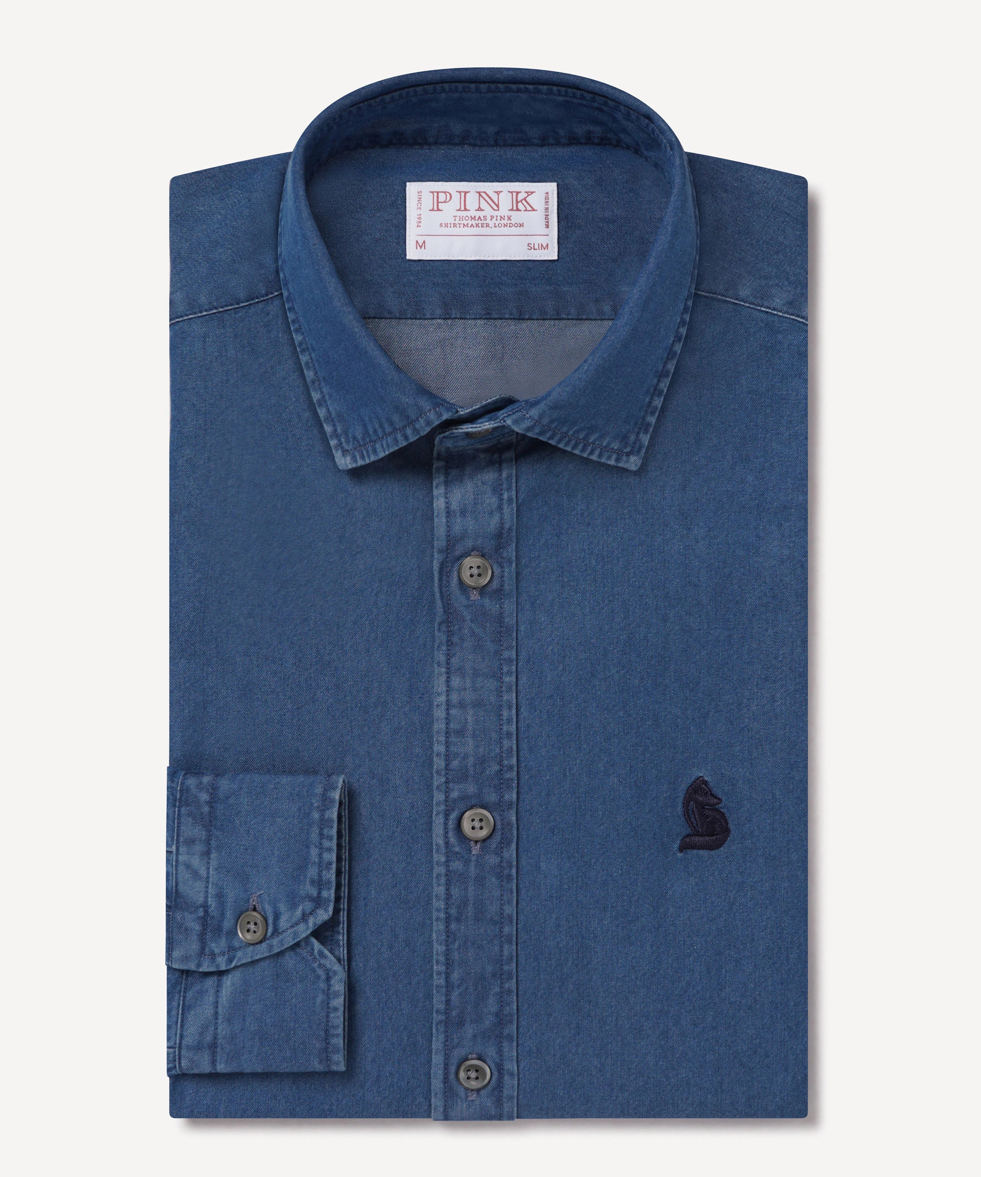 Thomas Pink Slim Fit Smart Casual Denim Twill Shirt-MALFORD OF LONDON SAVILE ROW MENSWEAR OUTLET