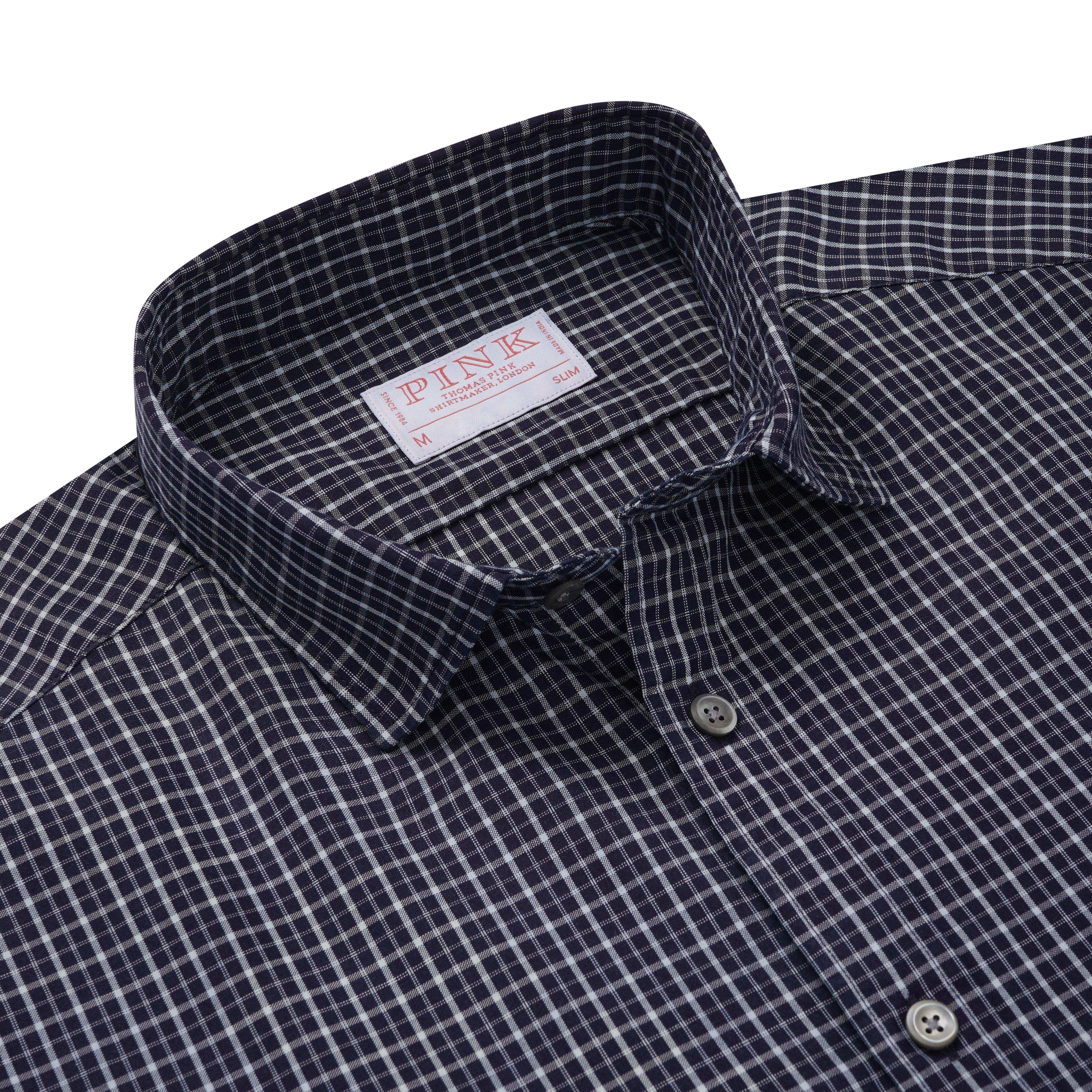 Thomas Pink Slim Fit Smart Casual Indigo Check Shirt-MALFORD OF LONDON SAVILE ROW MENSWEAR OUTLET