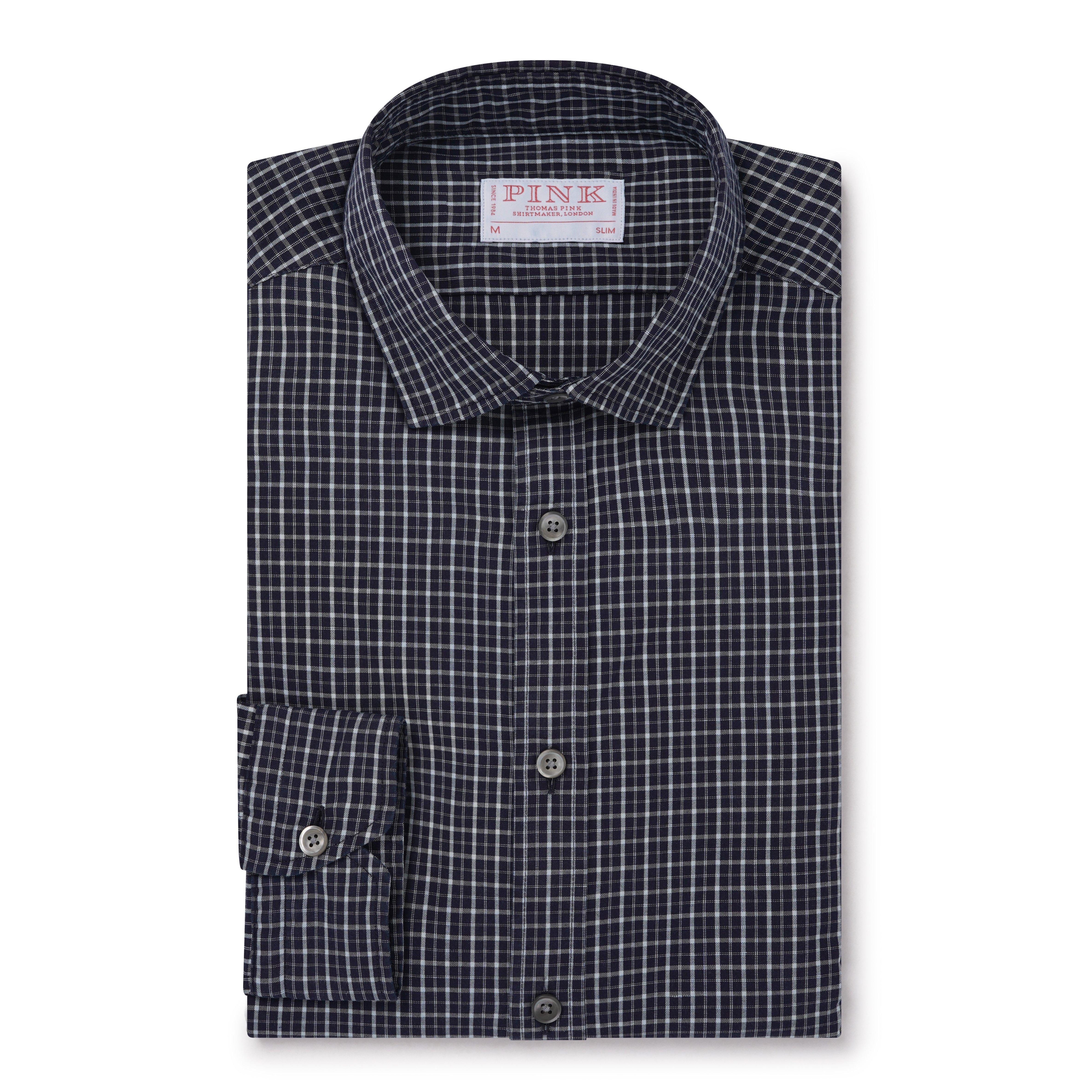 Thomas Pink Slim Fit Smart Casual Indigo Check Shirt-MALFORD OF LONDON SAVILE ROW MENSWEAR OUTLET