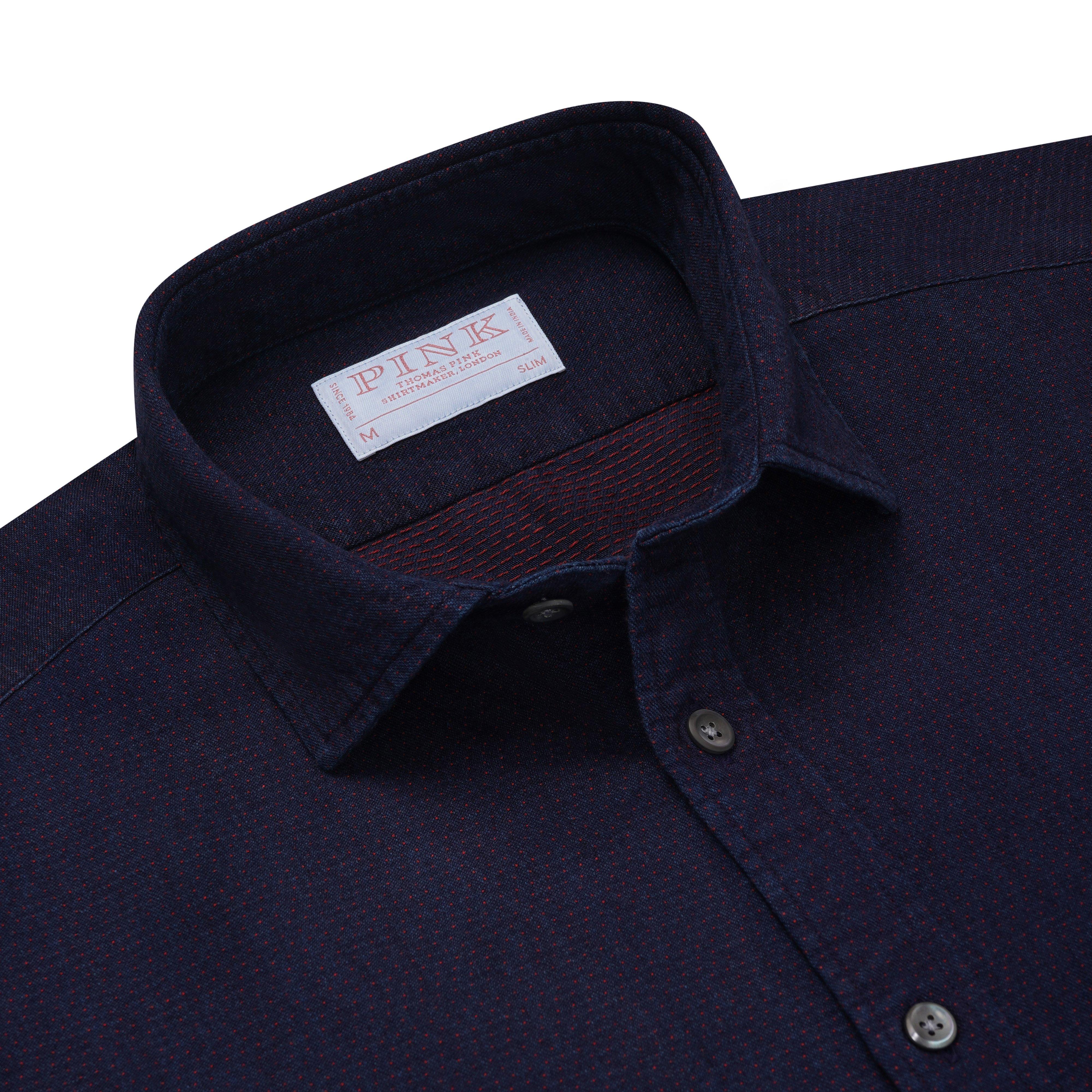 Thomas Pink Slim Fit Smart Casual Indigo Pin Dot Shirt-MALFORD OF LONDON SAVILE ROW MENSWEAR OUTLET