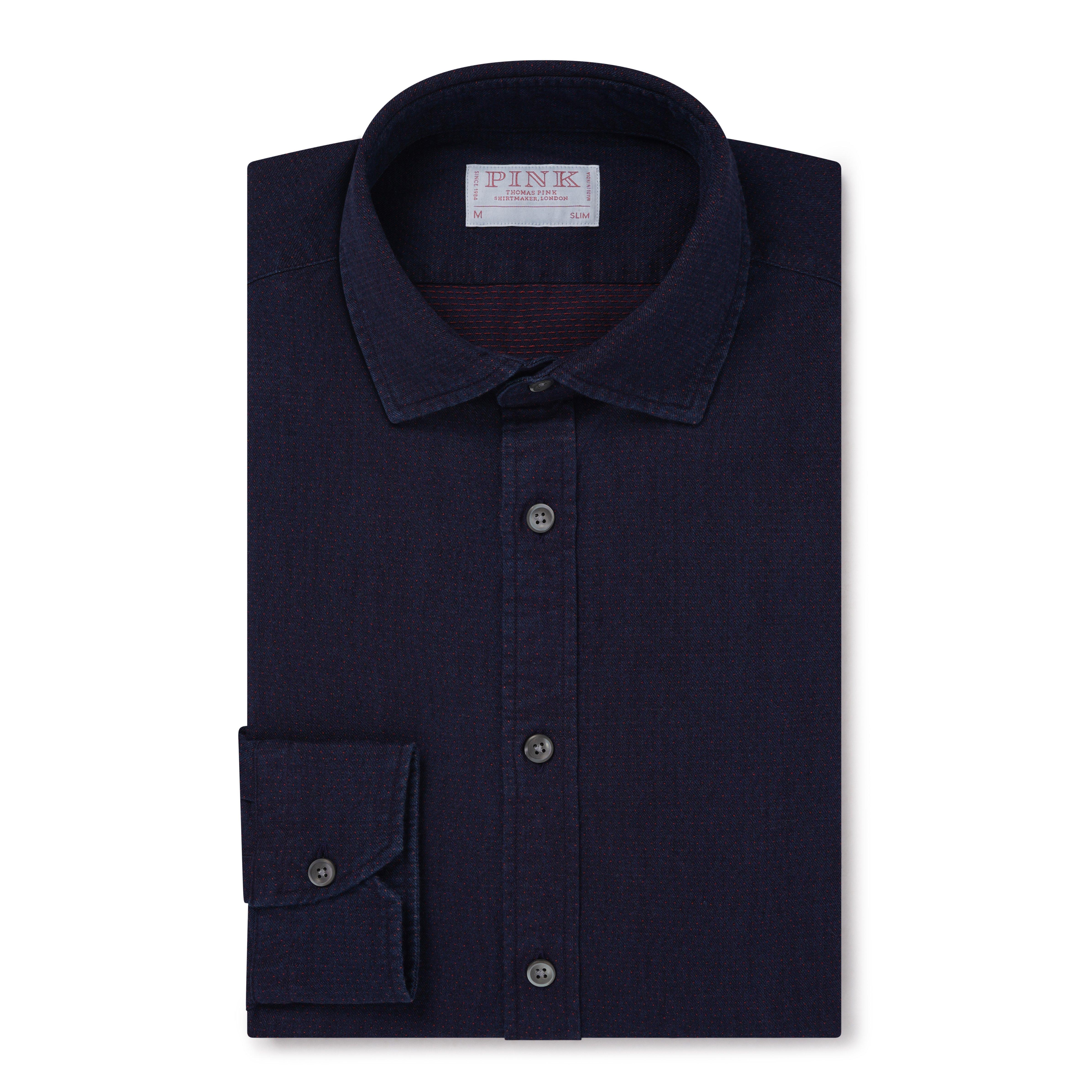 Thomas Pink Slim Fit Smart Casual Indigo Pin Dot Shirt-MALFORD OF LONDON SAVILE ROW MENSWEAR OUTLET