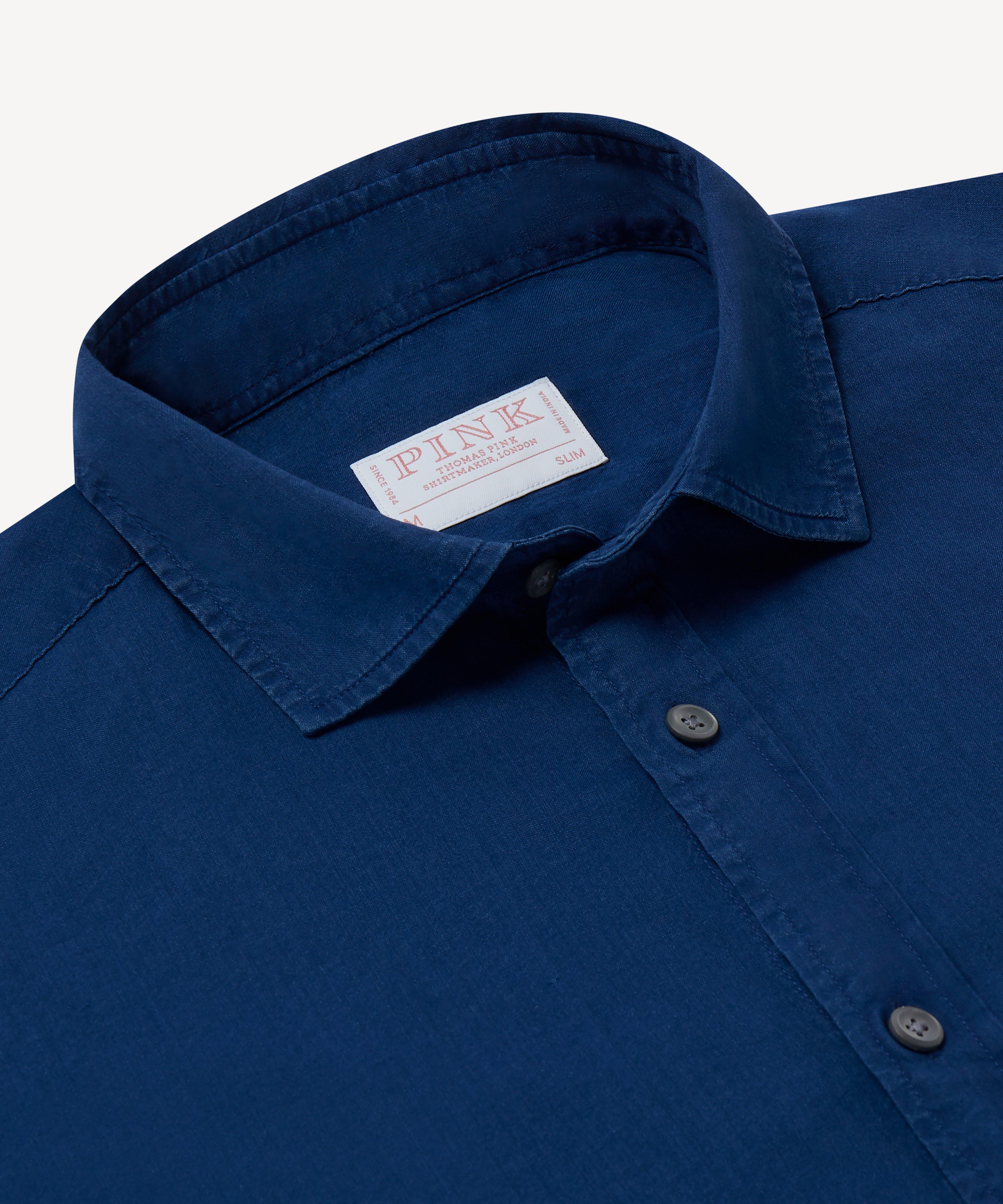 Thomas Pink Slim Fit Smart Casual Indigo Twill Shirt-MALFORD OF LONDON SAVILE ROW MENSWEAR OUTLET