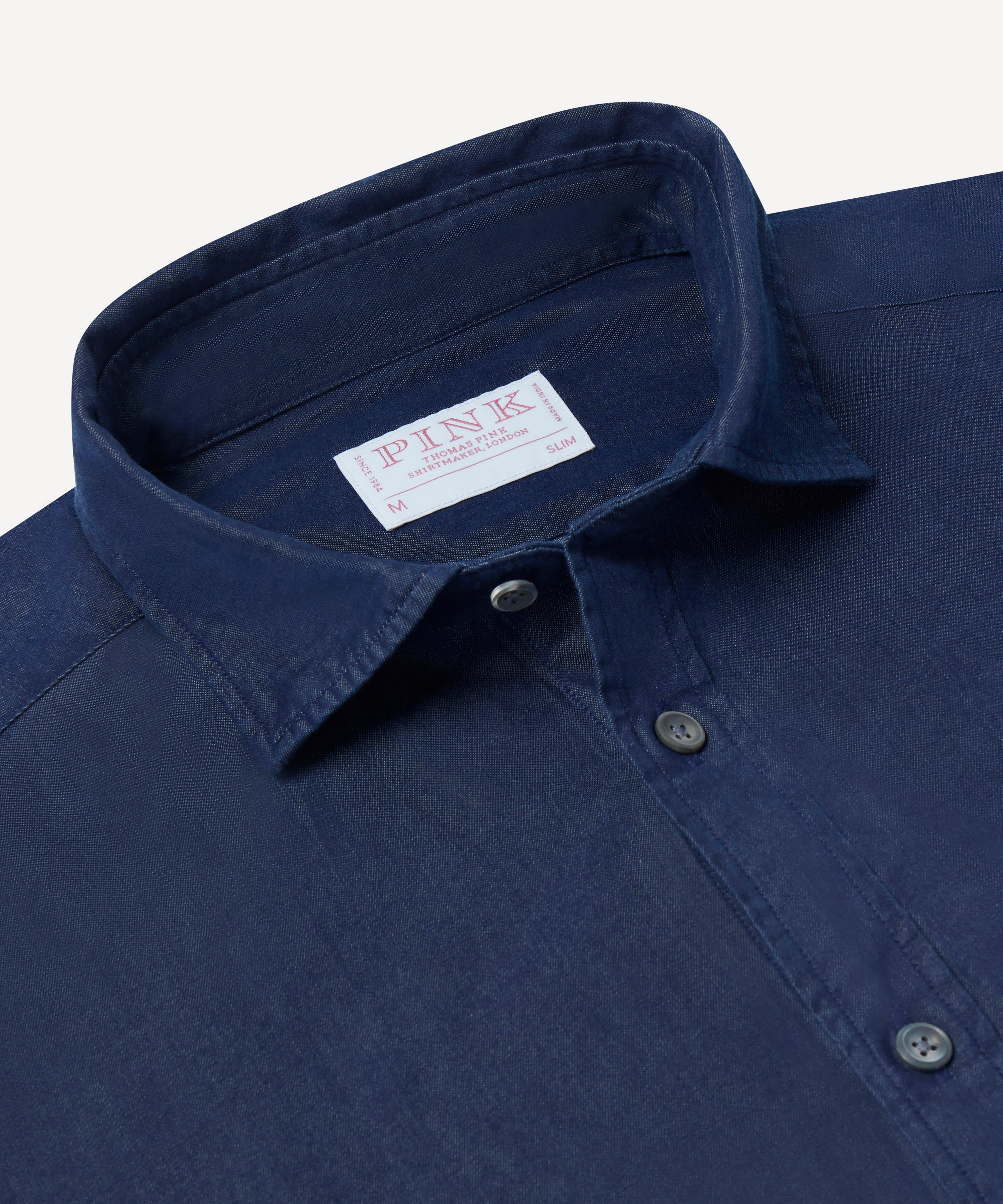 Thomas Pink Slim Fit Smart Casual Indigo Twill Shirt-MALFORD OF LONDON SAVILE ROW MENSWEAR OUTLET