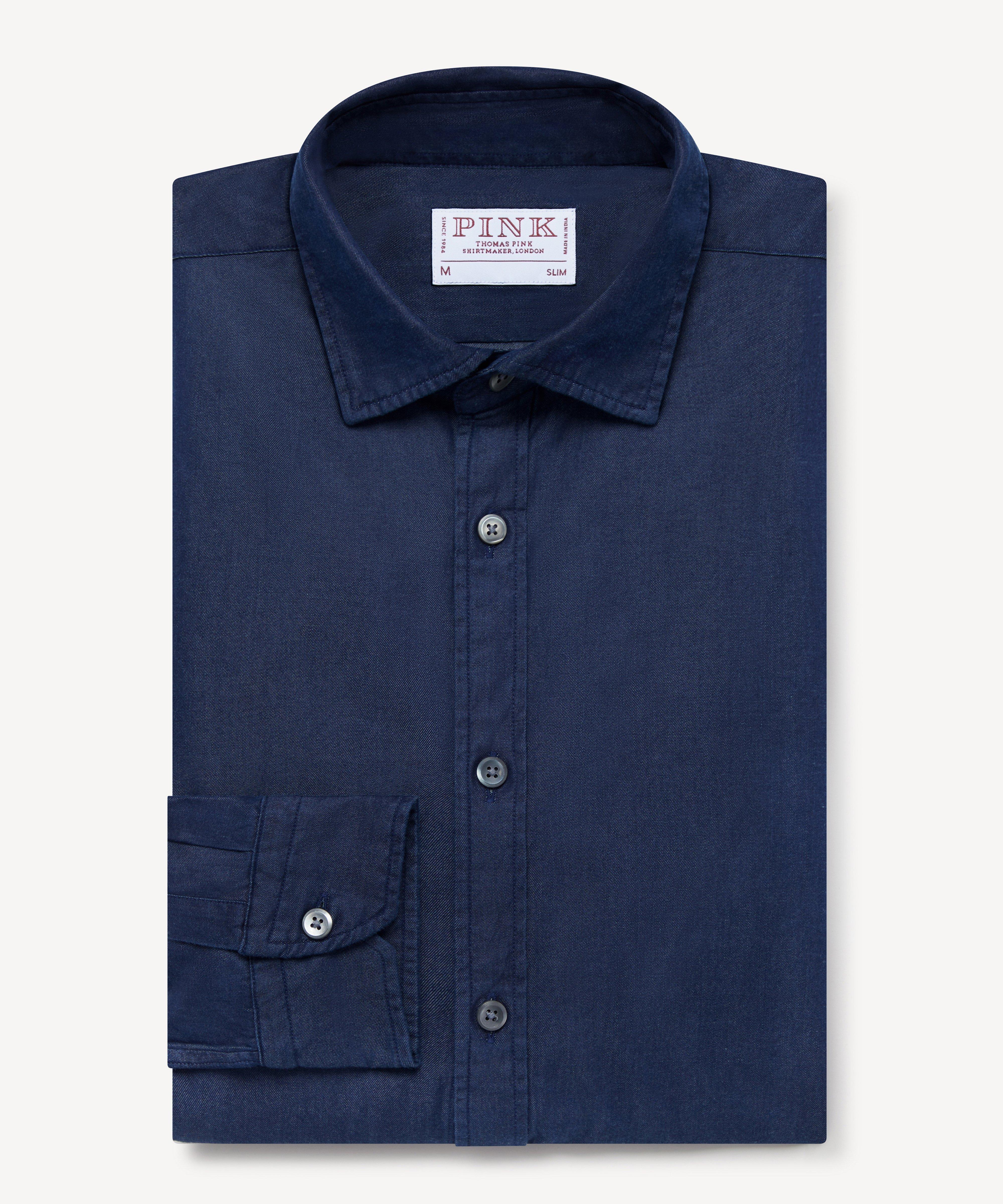 Thomas Pink Slim Fit Smart Casual Indigo Twill Shirt-MALFORD OF LONDON SAVILE ROW MENSWEAR OUTLET