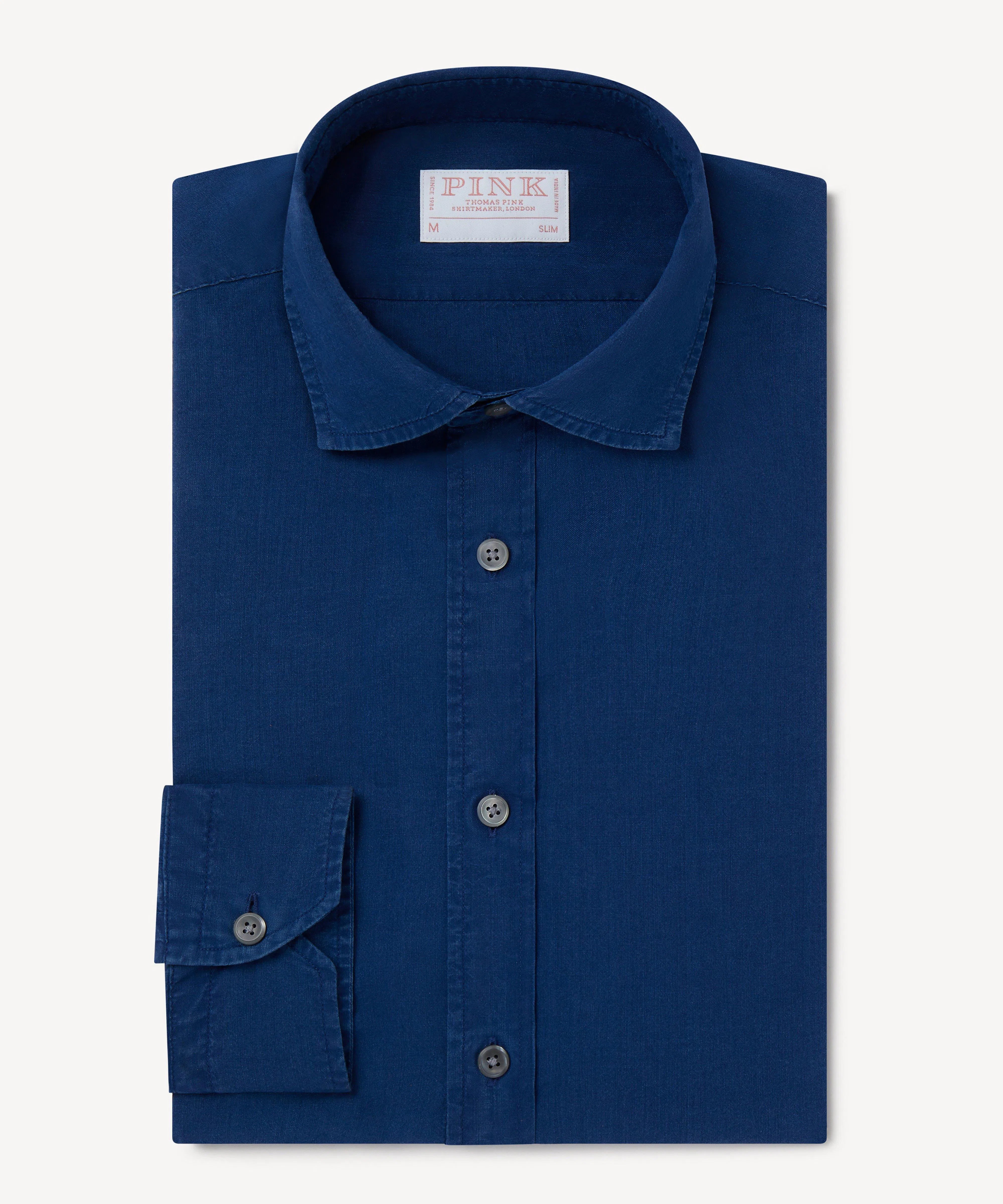 Thomas Pink Slim Fit Smart Casual Indigo Twill Shirt-MALFORD OF LONDON SAVILE ROW MENSWEAR OUTLET