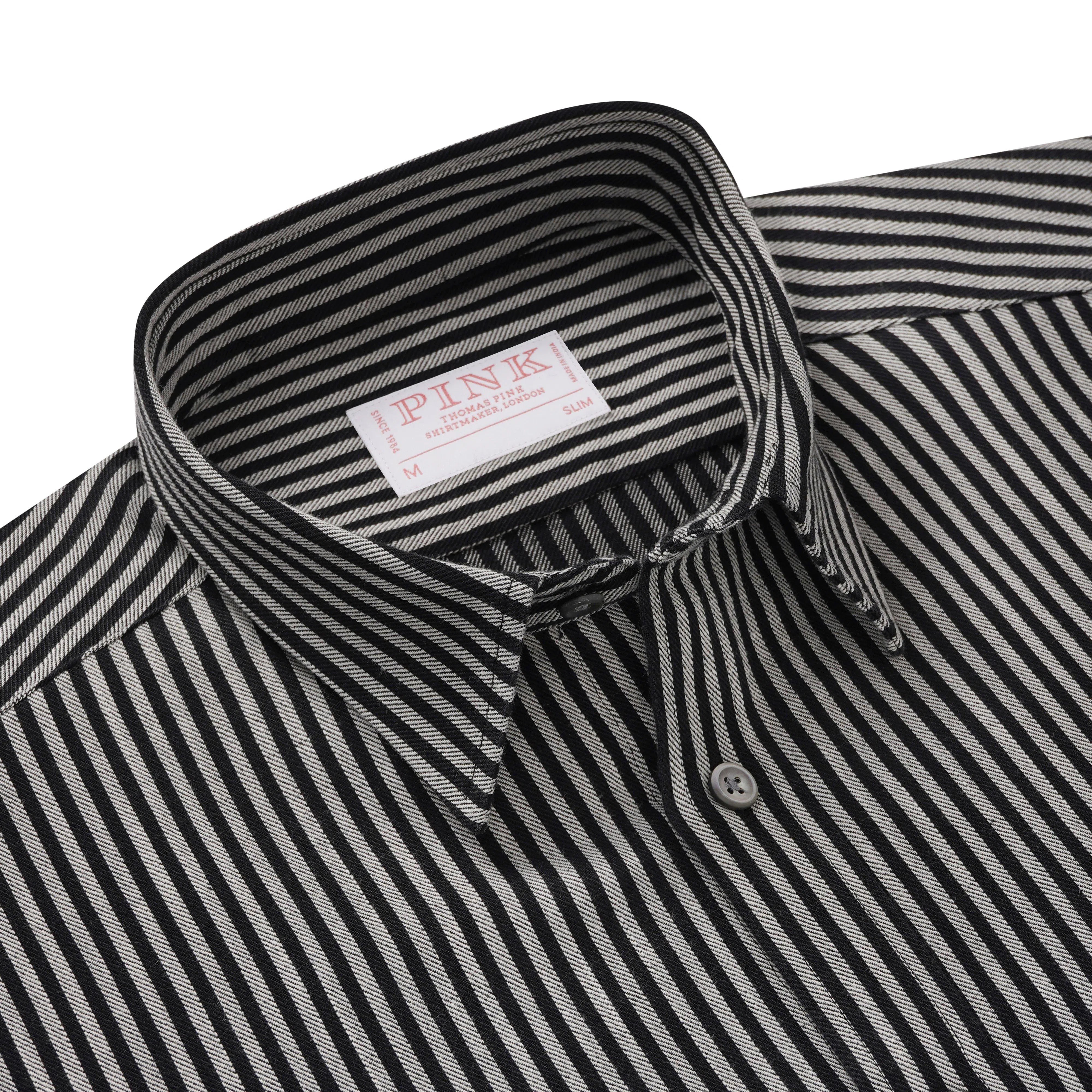 Thomas Pink Slim Fit Smart Casual Indigo Twill Stripe Shirt-MALFORD OF LONDON SAVILE ROW MENSWEAR OUTLET