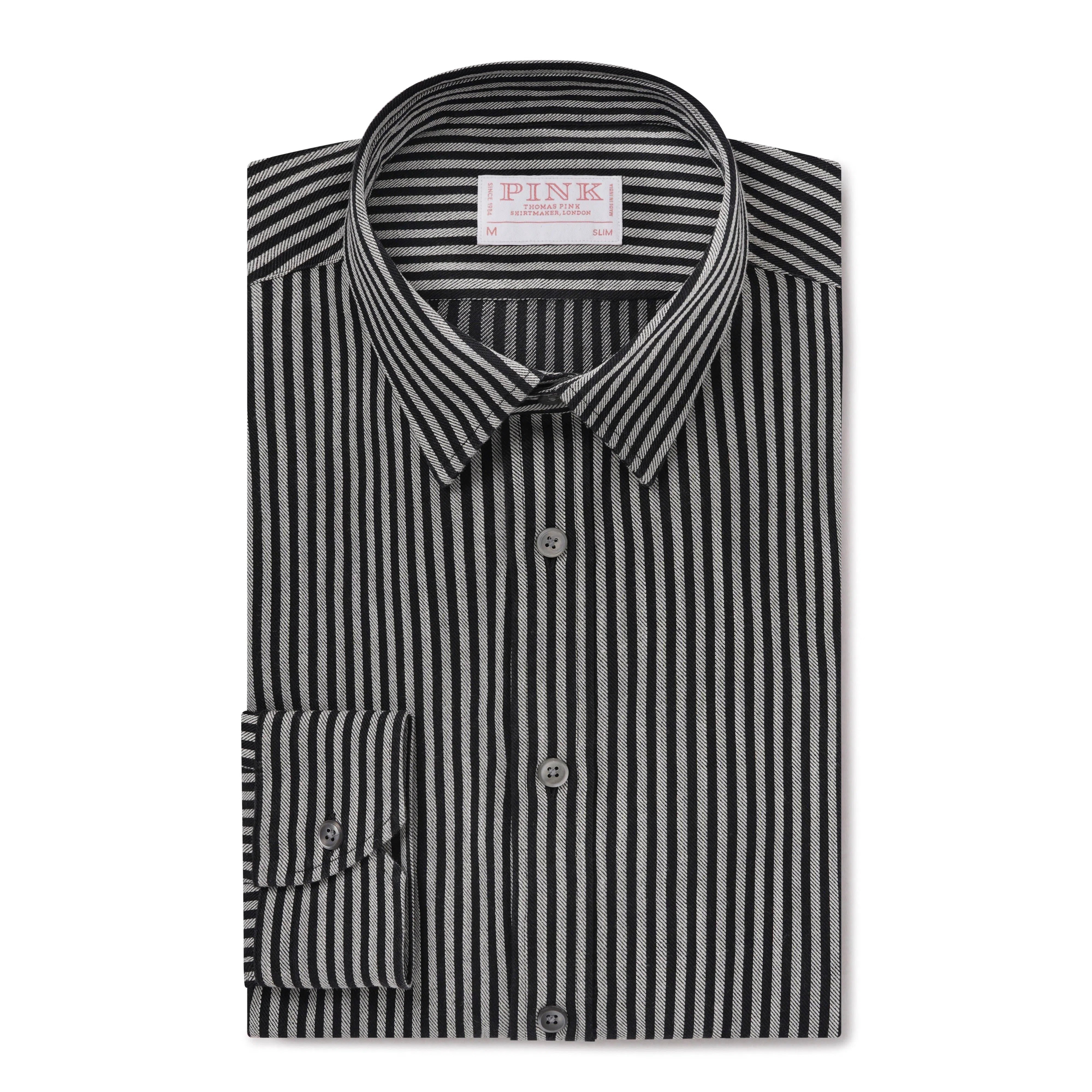 Thomas Pink Slim Fit Smart Casual Indigo Twill Stripe Shirt-MALFORD OF LONDON SAVILE ROW MENSWEAR OUTLET