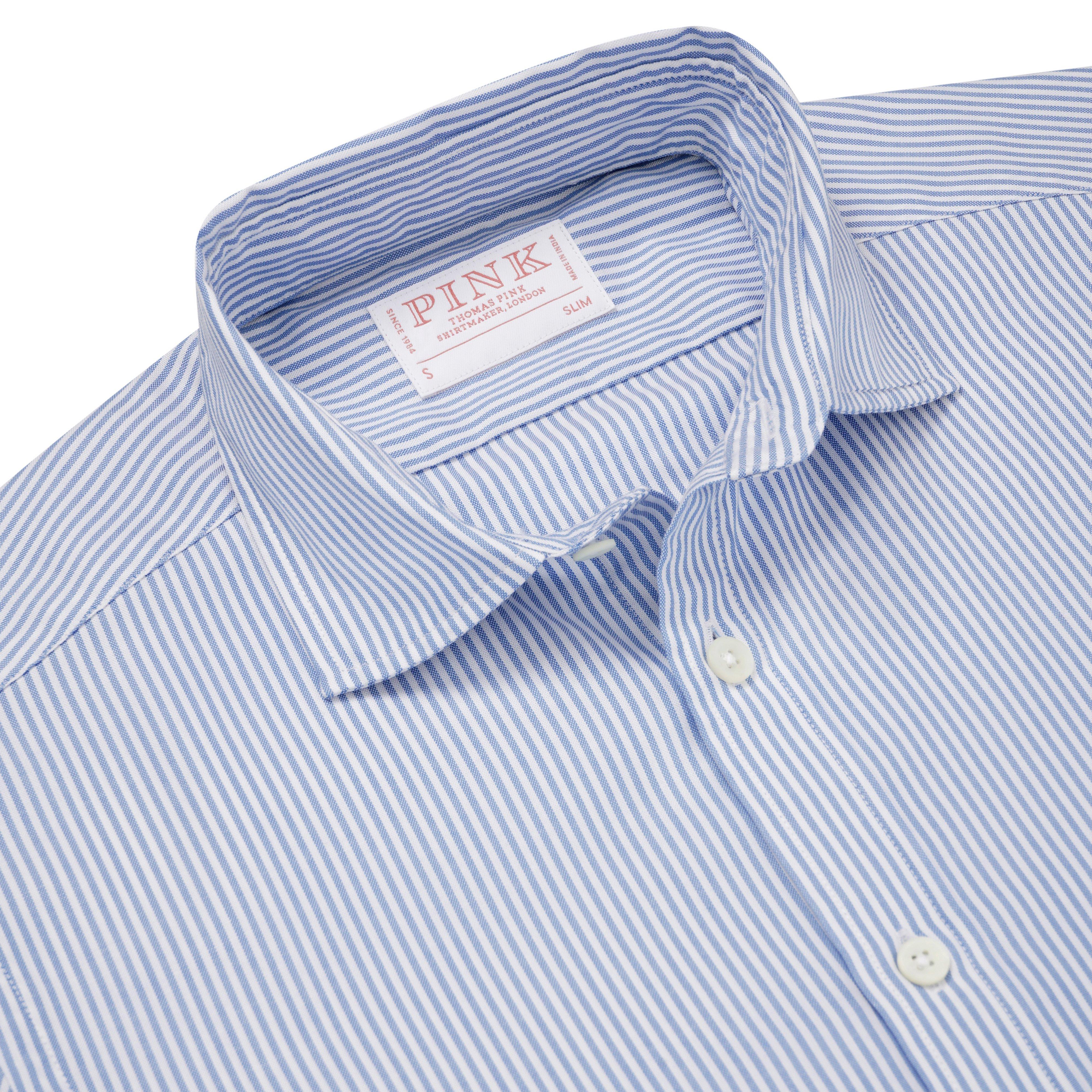 Thomas Pink Slim Fit Smart Casual Panama Stripe Shirt Pale Blue/White-MALFORD OF LONDON SAVILE ROW MENSWEAR OUTLET