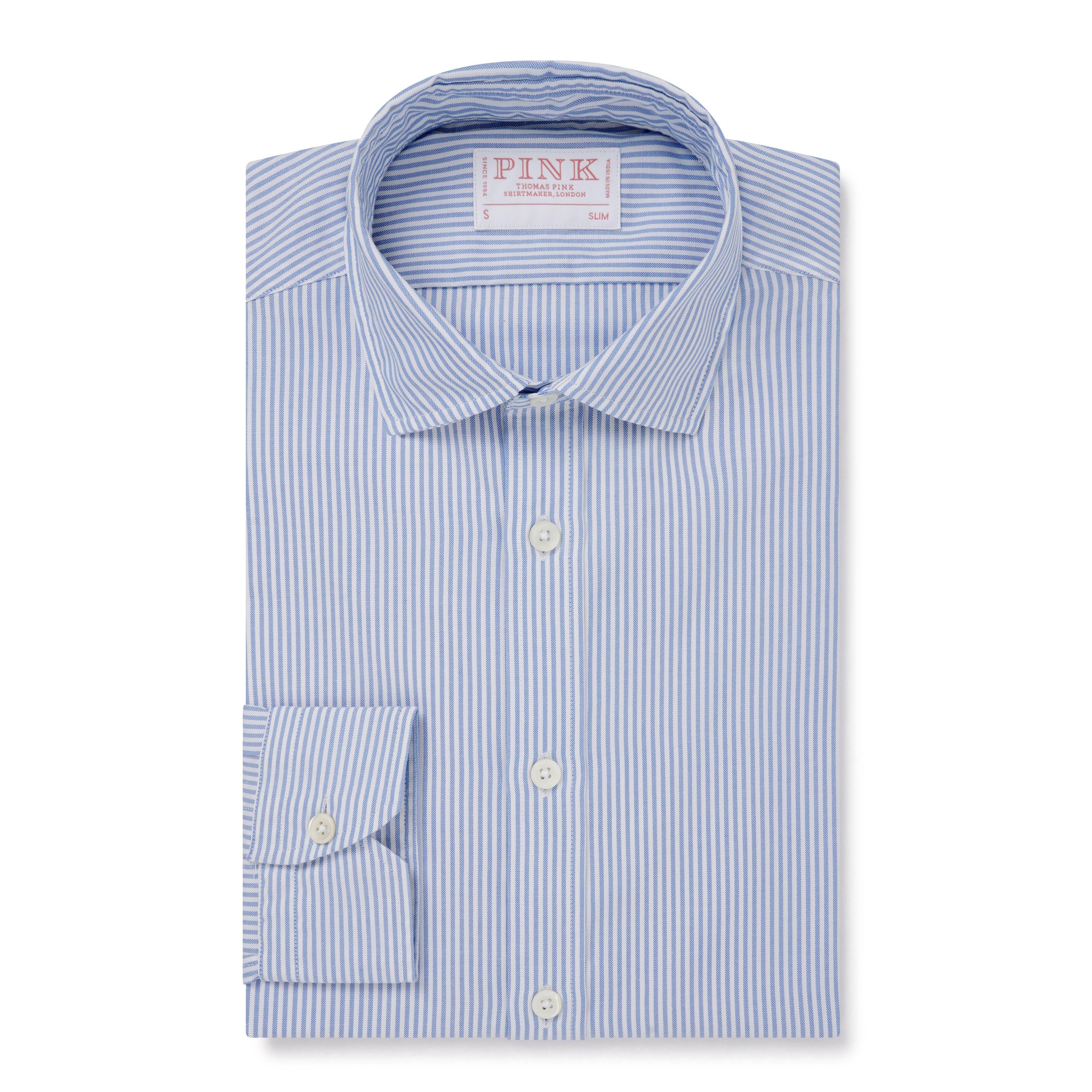 Thomas Pink Slim Fit Smart Casual Panama Stripe Shirt Pale Blue/White-MALFORD OF LONDON SAVILE ROW MENSWEAR OUTLET