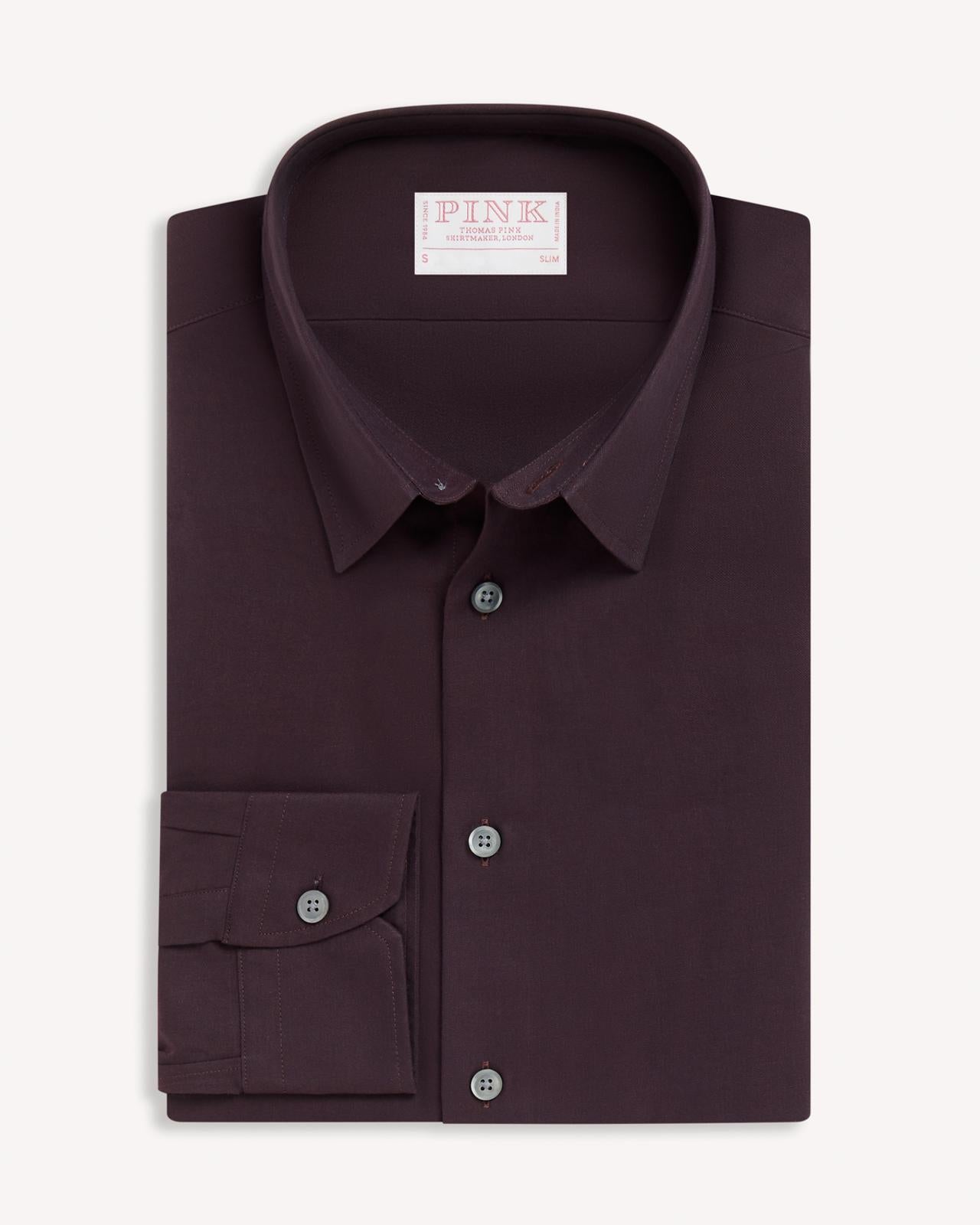 Thomas Pink Slim Fit Smart Casual Solid Cotton Flannel Shirt Purple-MALFORD OF LONDON SAVILE ROW MENSWEAR OUTLET