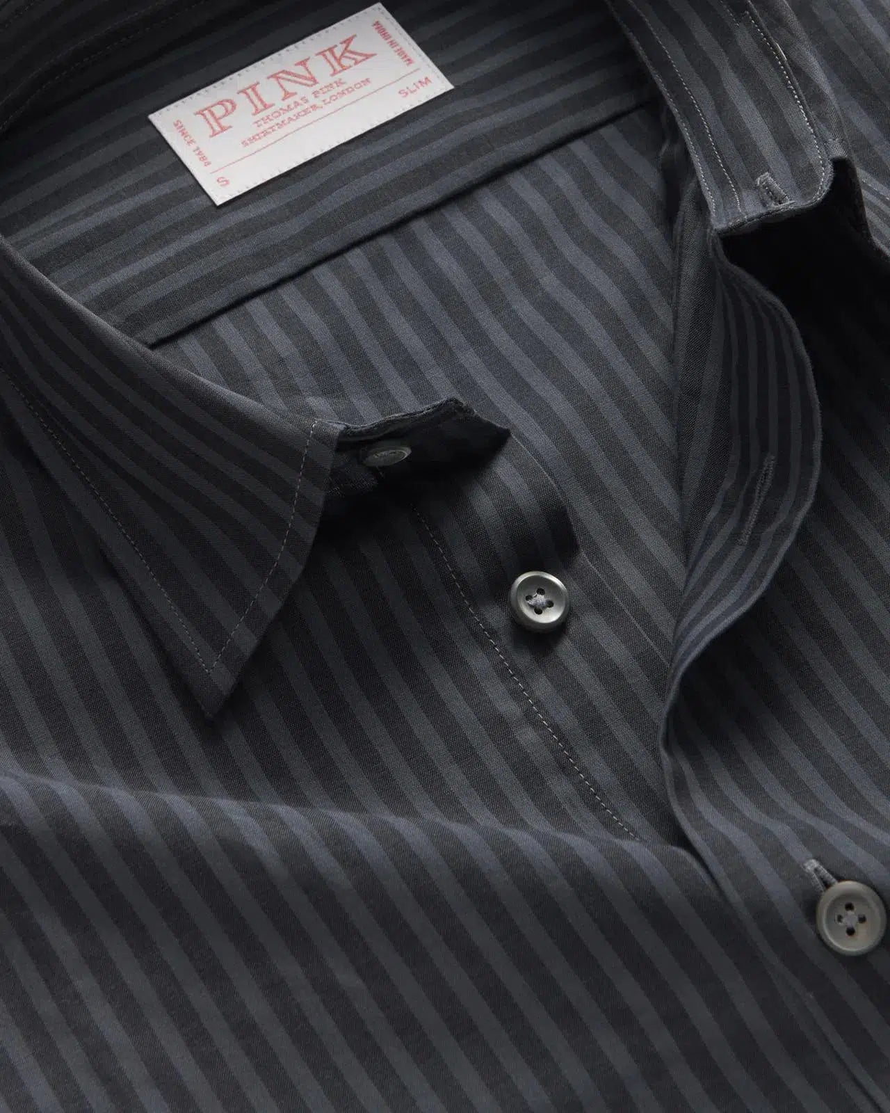 Thomas Pink Slim Fit Smart Casual Tonal Stripe Shirt Charcoal/Black-MALFORD OF LONDON SAVILE ROW MENSWEAR OUTLET