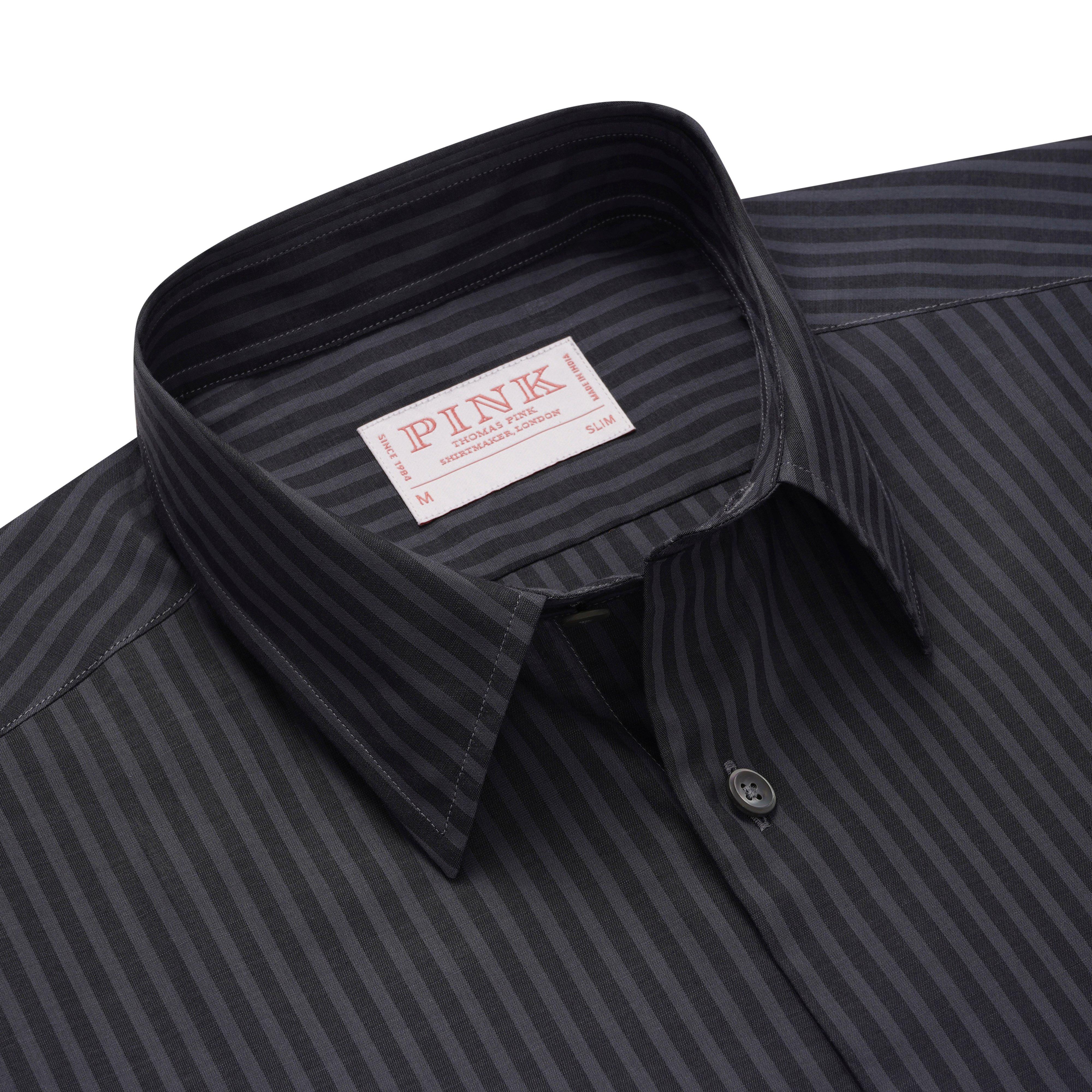 Thomas Pink Slim Fit Smart Casual Tonal Stripe Shirt Charcoal/Black-MALFORD OF LONDON SAVILE ROW MENSWEAR OUTLET