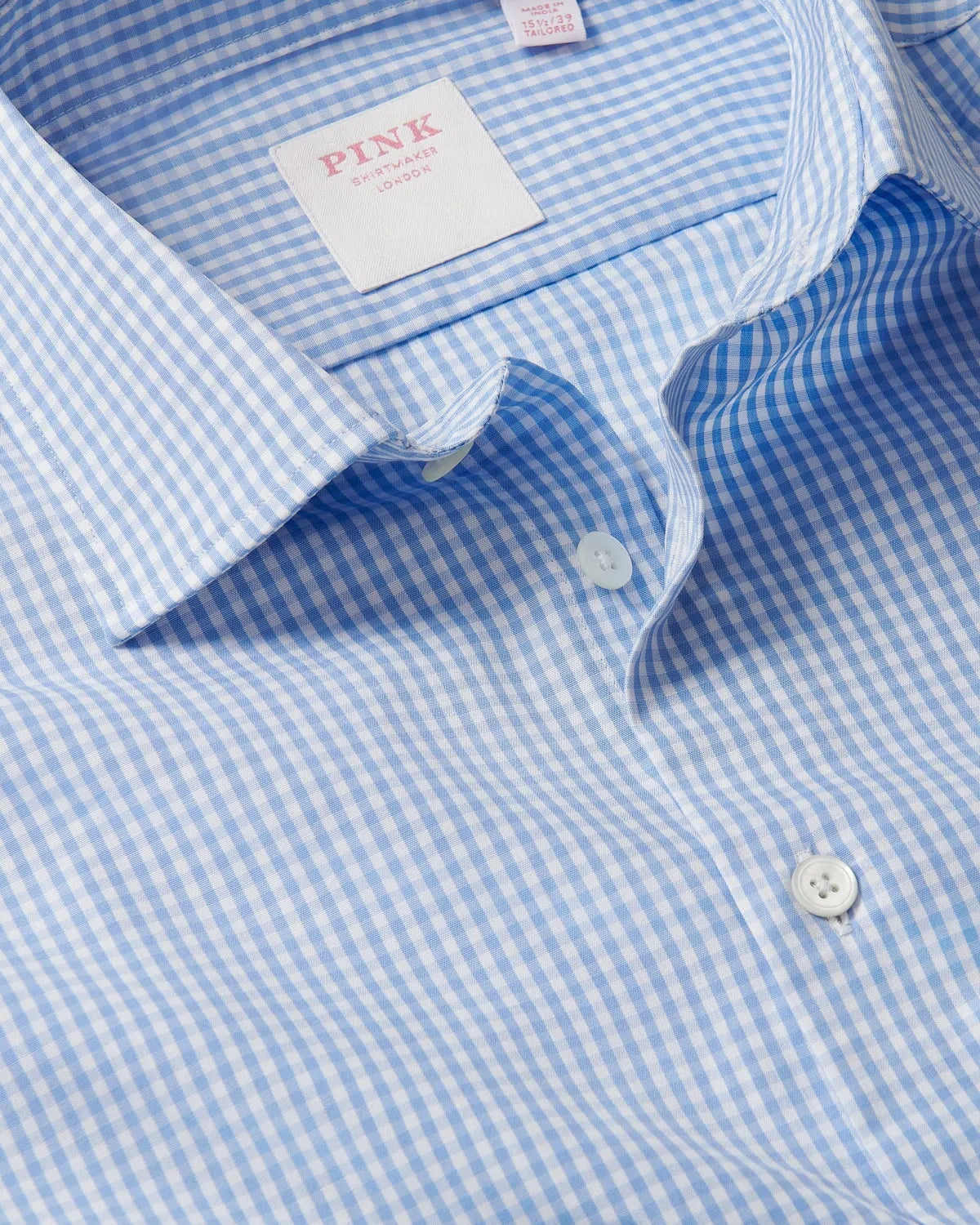 Thomas Pink Small Gingham Check Shirt Pale Blue White-MALFORD OF LONDON SAVILE ROW MENSWEAR OUTLET