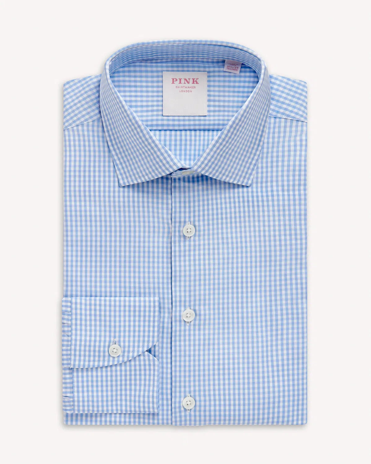 Thomas Pink Small Gingham Check Shirt Pale Blue White-MALFORD OF LONDON SAVILE ROW MENSWEAR OUTLET