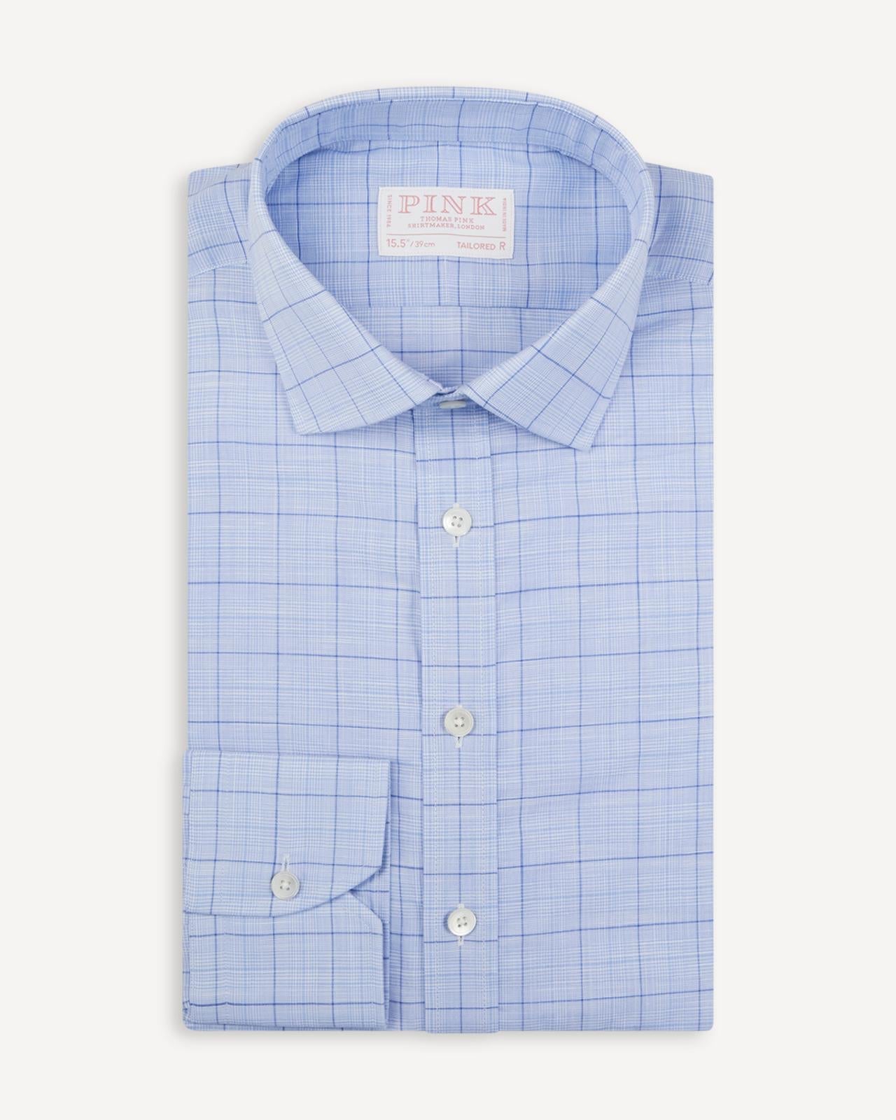 Thomas Pink Tailored Fit Check Formal Shirt Pale Blue/White-MALFORD OF LONDON SAVILE ROW MENSWEAR OUTLET